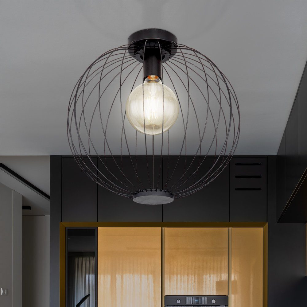 Wohnzimmerlampe schwarz Metall Kugelleuchte Leuchtmittel Deckenstrahler, inklusive, nicht E27 Deckenleuchte Gitter etc-shop