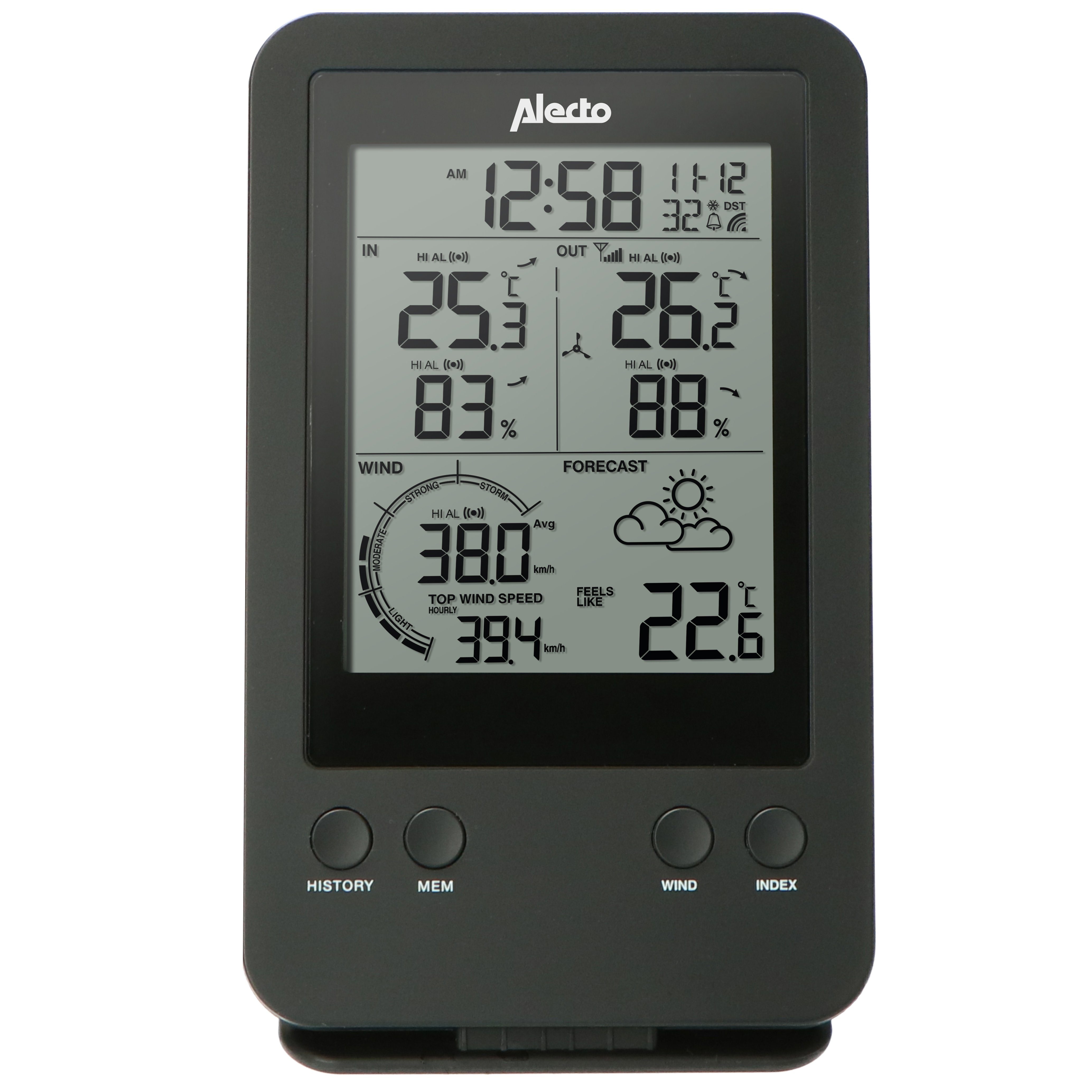 Alecto WS-3400 Wetterstation (Wetterstation Innengerät Wetterstation Außengerät Montagematerial Handbuch NL / FR / DE / EN Universal-Handbuch, Profi Wetterstation, Windgeschwindigkeit, DCF-Uhr, Glatteis-Alarm)