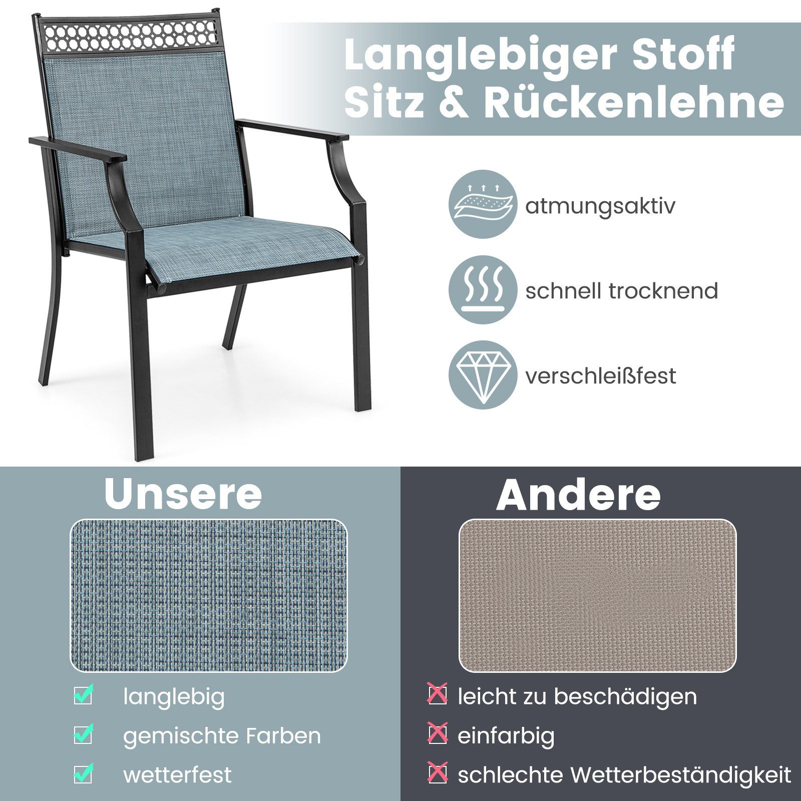 COSTWAY Gartenstuhl Balkonstühle (2 St), Metall, günstig online kaufen