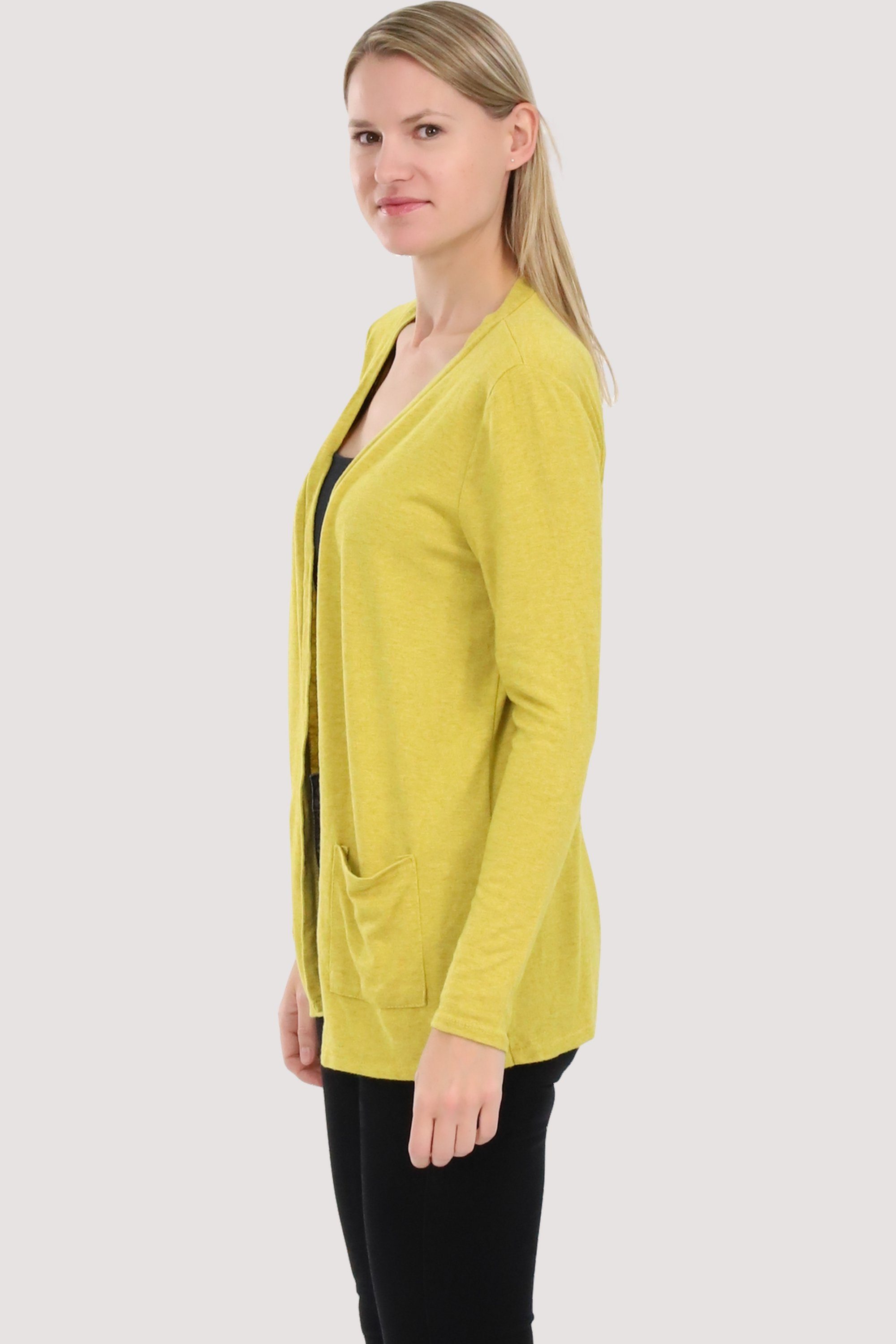 malito more than fashion Eingriffstaschen Jacke gelb mit 2243 Feinstrick Cardigan