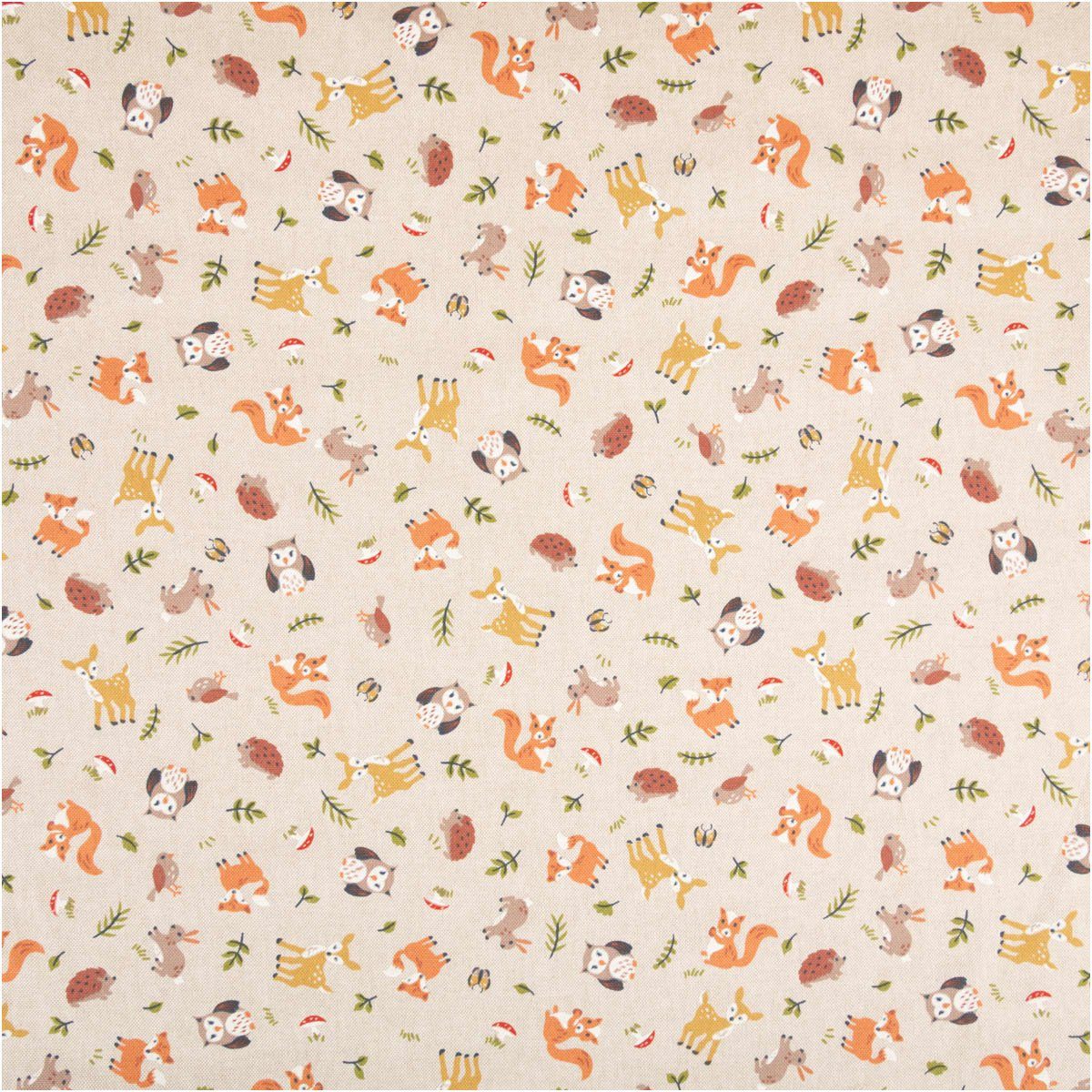 Stoff Dekostoff Meterware Forest Friend Animal Waldtiere natur 1,4m