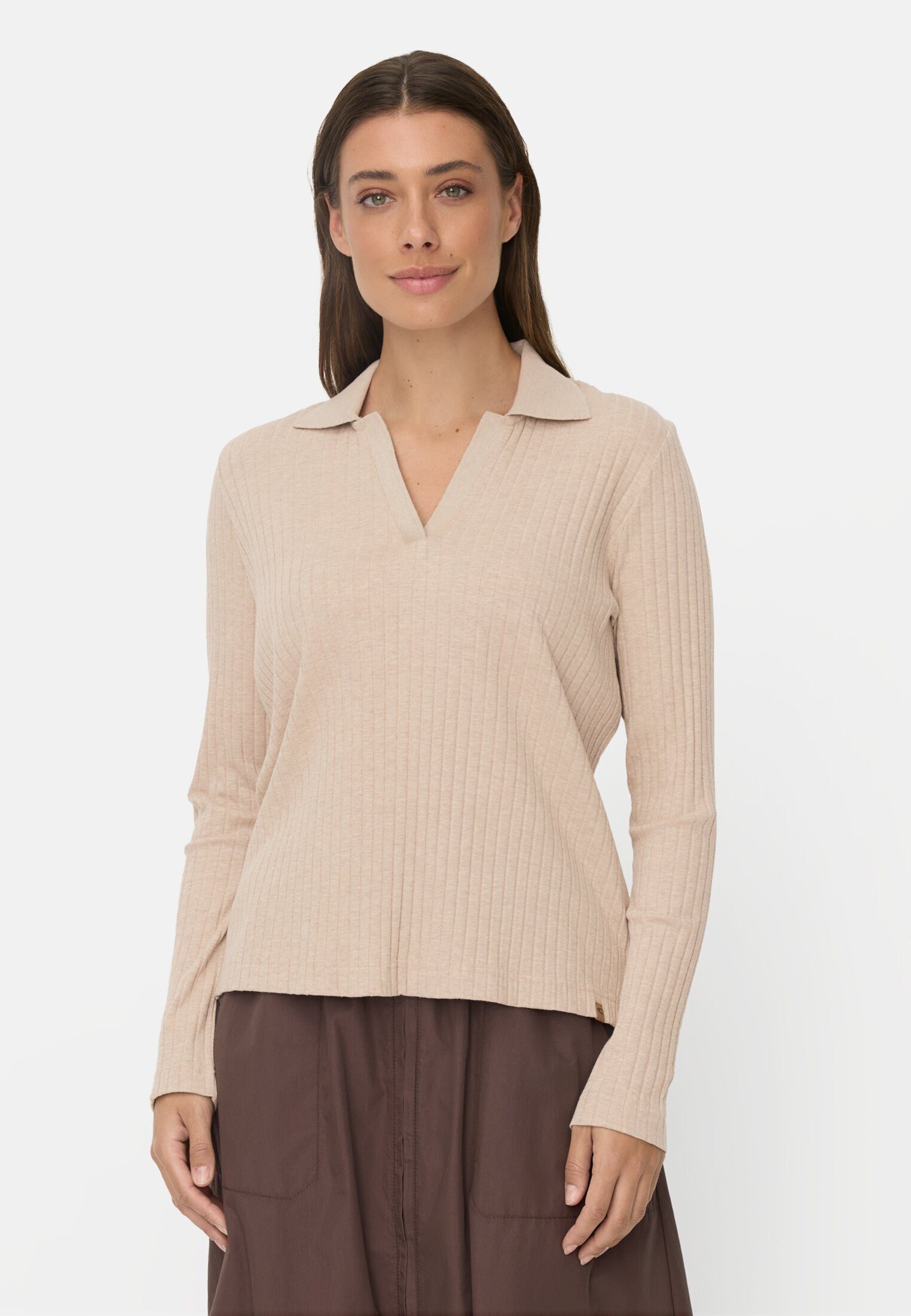 camel active Langarmshirt mit geripptem Kragen Langarm