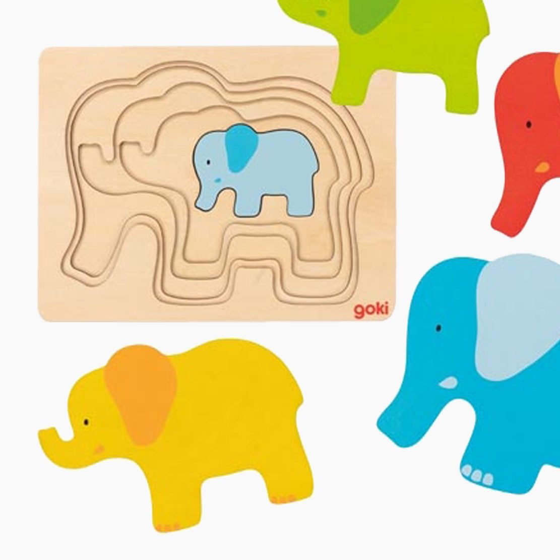 goki Steckpuzzle Schichtenpuzzle Elefant, 5 Puzzleteile, Begleiter für die ersten Lebensjahre