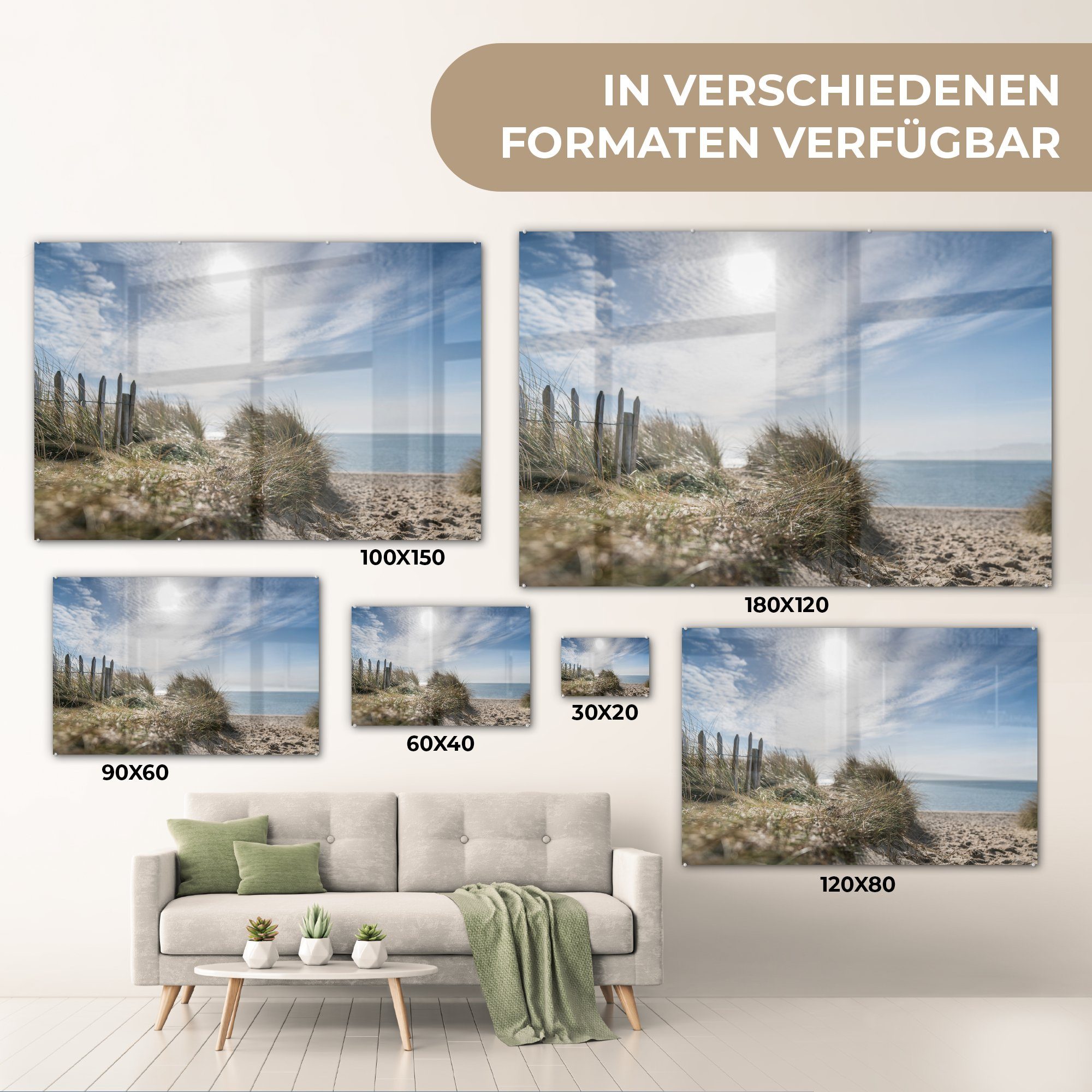 MuchoWow Acrylglasbild Sonne Strand, Glas Foto Glas - St), Wandbild - Glasbilder Wolken - (1 auf Bilder - auf - Wanddekoration