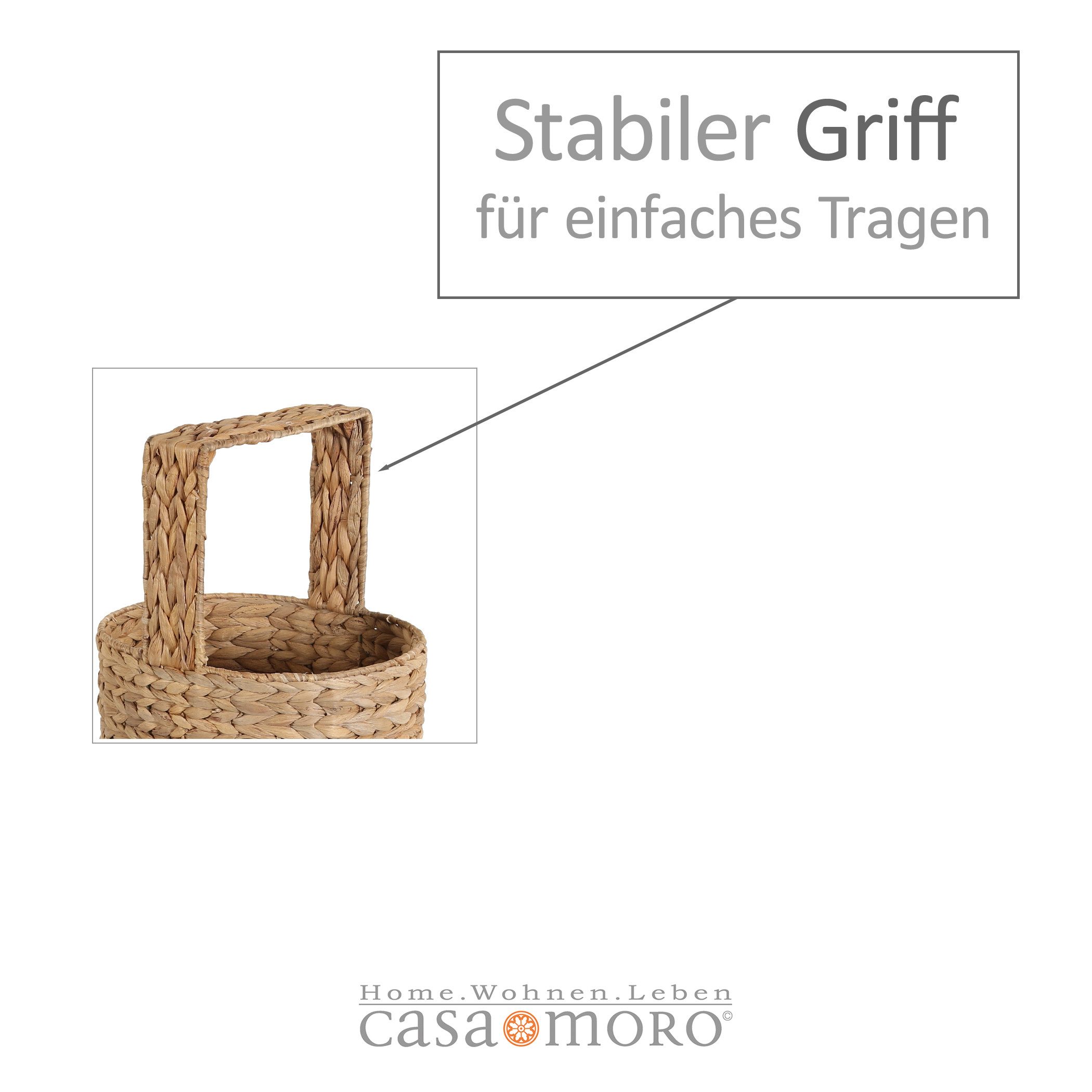 Casa Moro Standregal Korbregal drei Aufbewahrungskörbe und Griff Seegras geflochtem, Aufbewahrung Korbregal, Regal Wasserhyazinthe Natur Skandi Landhaus Stella IN10