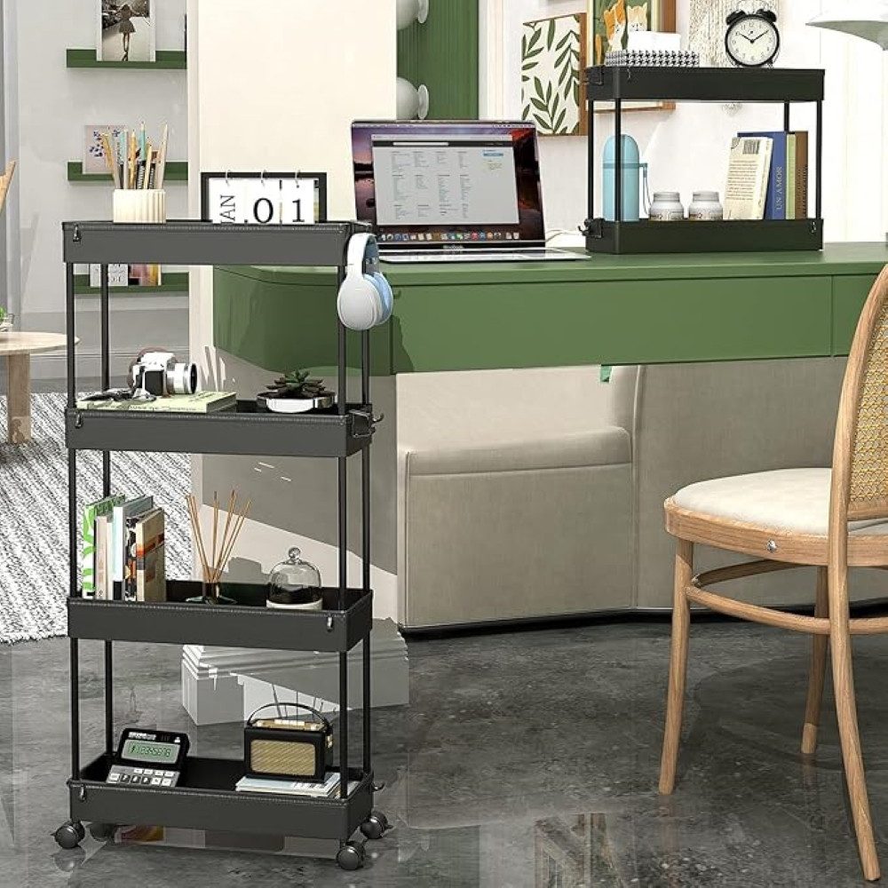 SPACEKEEPER Servierwagen 4-stöckiger schmaler Rollwagen, Badorganizer, Küchenorganizer, (1 St), Mobiler Aufbewahrungswagen für enge Nischen, Küche & Wäscherei