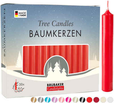 BRUBAKER Tafelkerze Baumkerzen aus Wachs (100er Pack Christbaumkerzen, 100-tlg), rauchfreie und geruchsneutrale Pyramidenkerzen, Wachskerzen für Weihnachtsdekoration, bunte Weihnachtskerzen