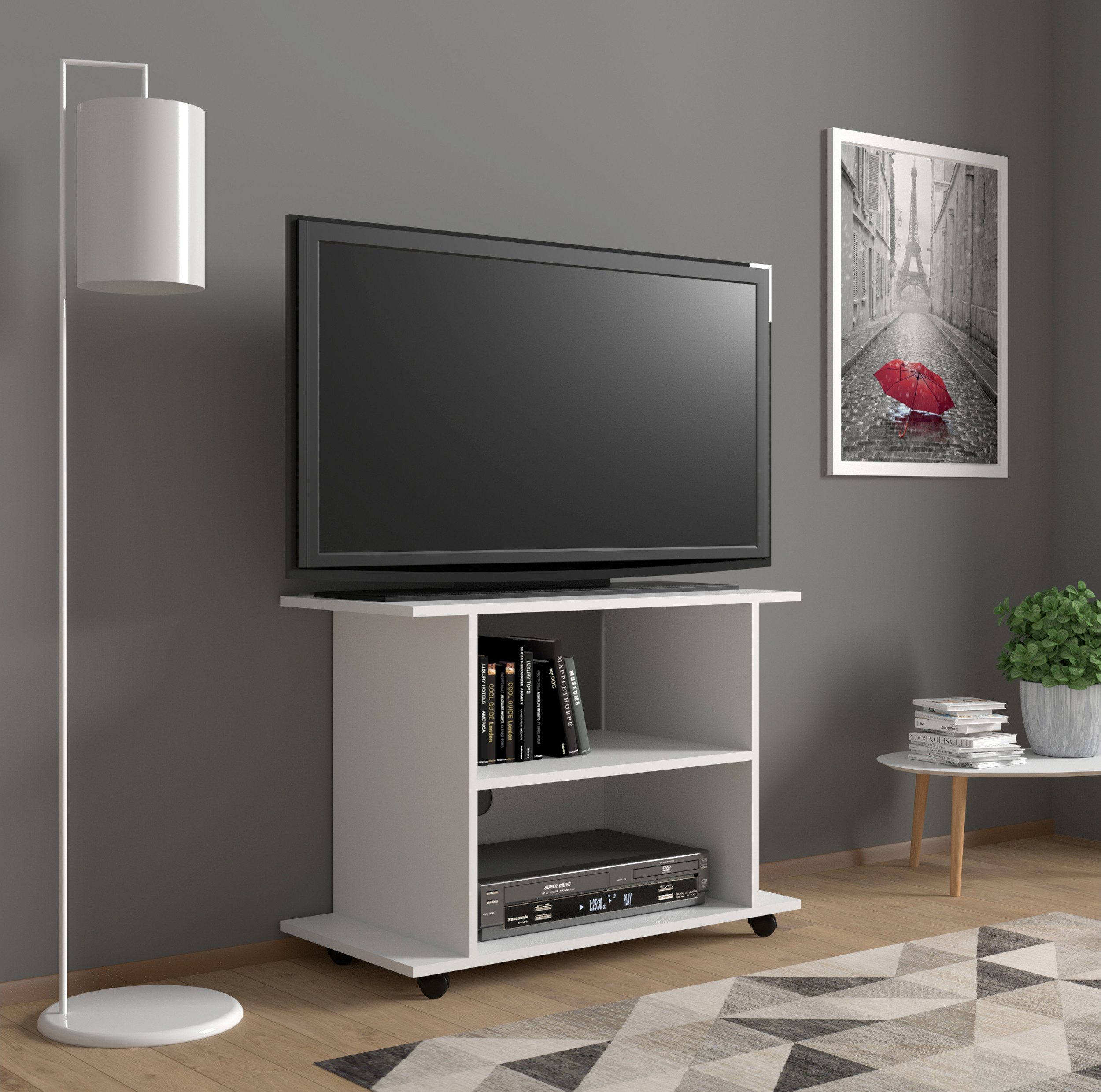 Raumhirsch Furniture Lowboard TV Schrank, RTV Möbel, Wohnmöbel (Maße: 80 x 40 x 60 (H) cm, 2 Fächer), Mit Rollen, Kabelöffnung, Mobil, Kompakte