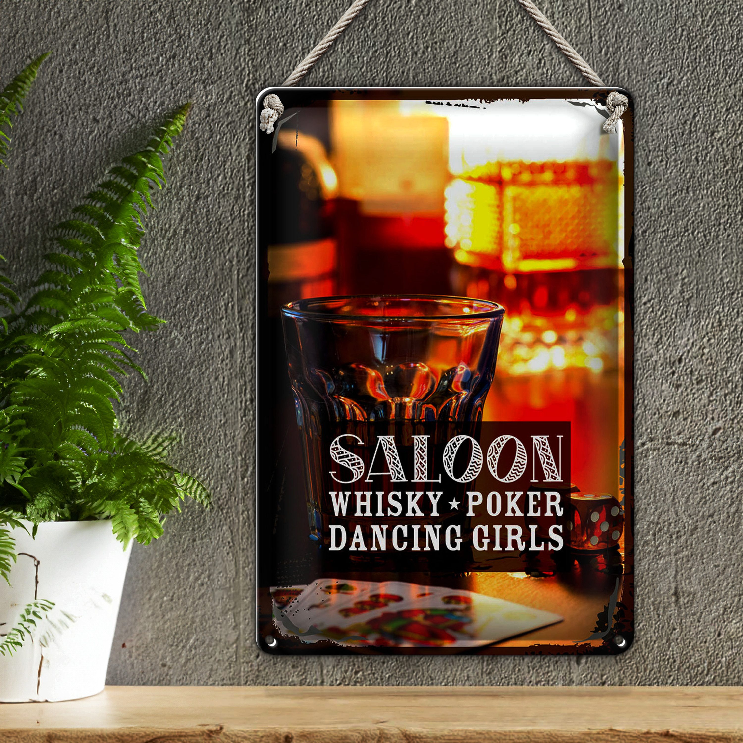 Roomando Metallschild Spruch Saloon Whisky Poker Zigarre Girls 12x18cm