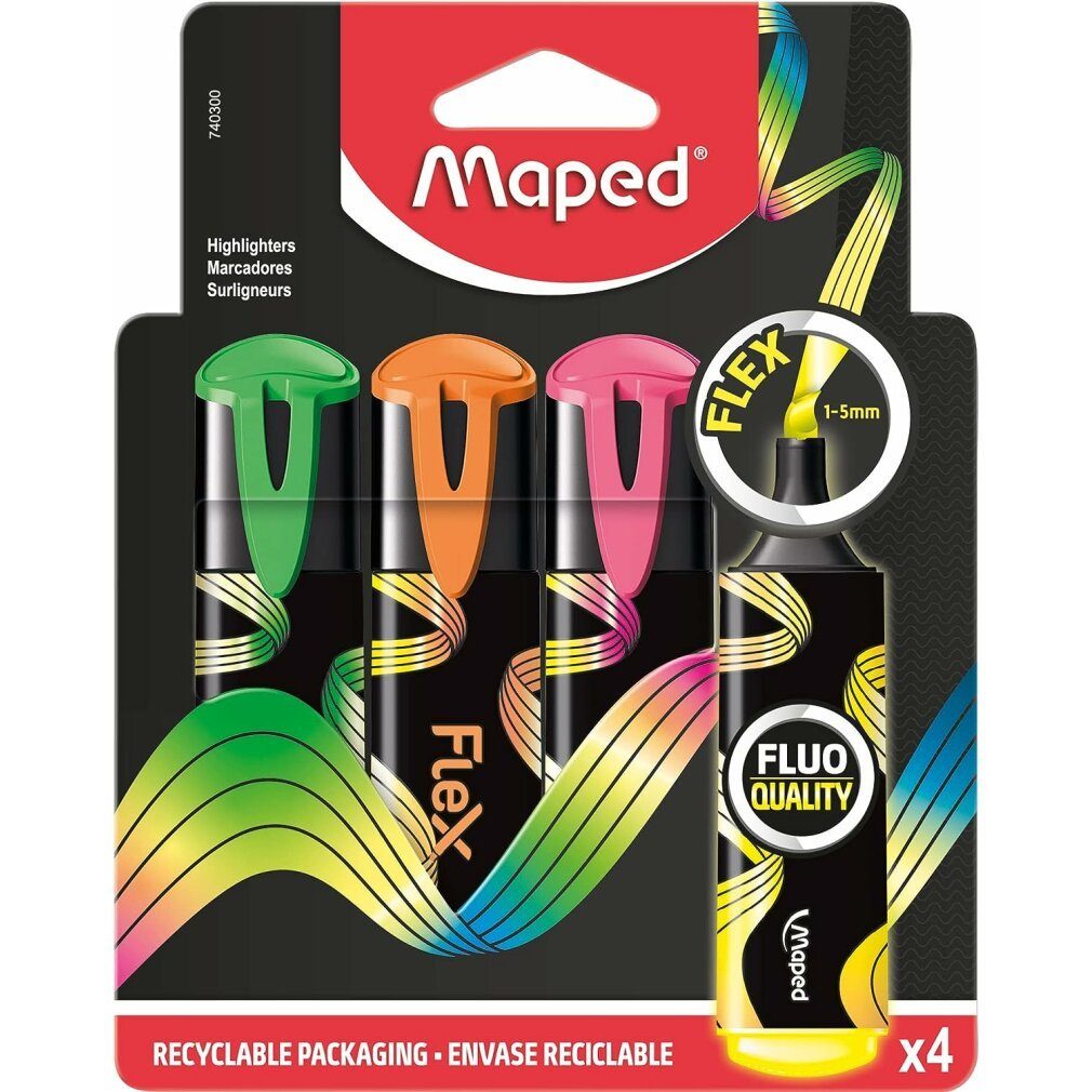 MAPED Marker 4 FLUO PEPS FLEX Textmarker farbsortiert