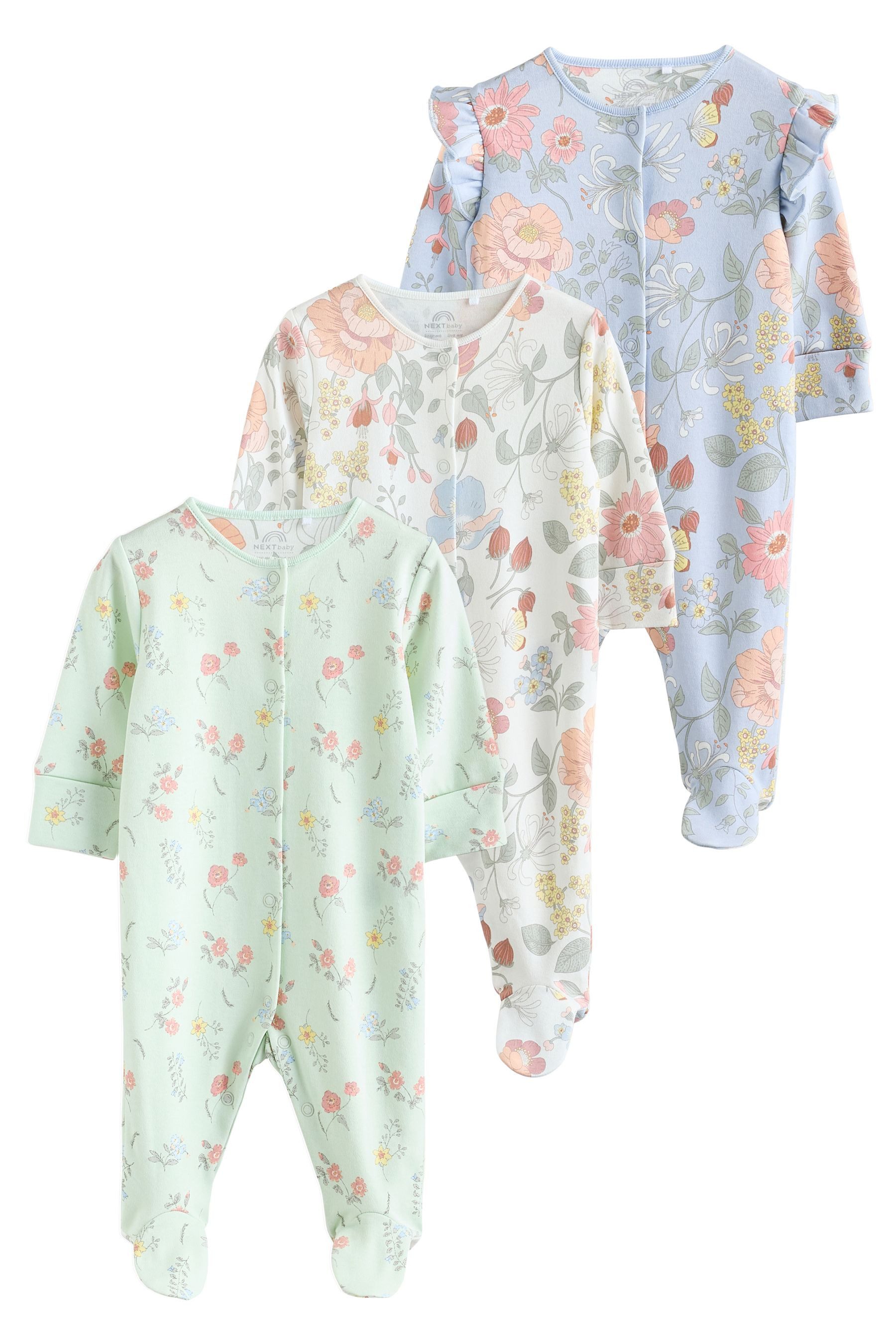 Schlafoverall Baby Schlafanzüge mit Blumenmuster, 3er-Pack