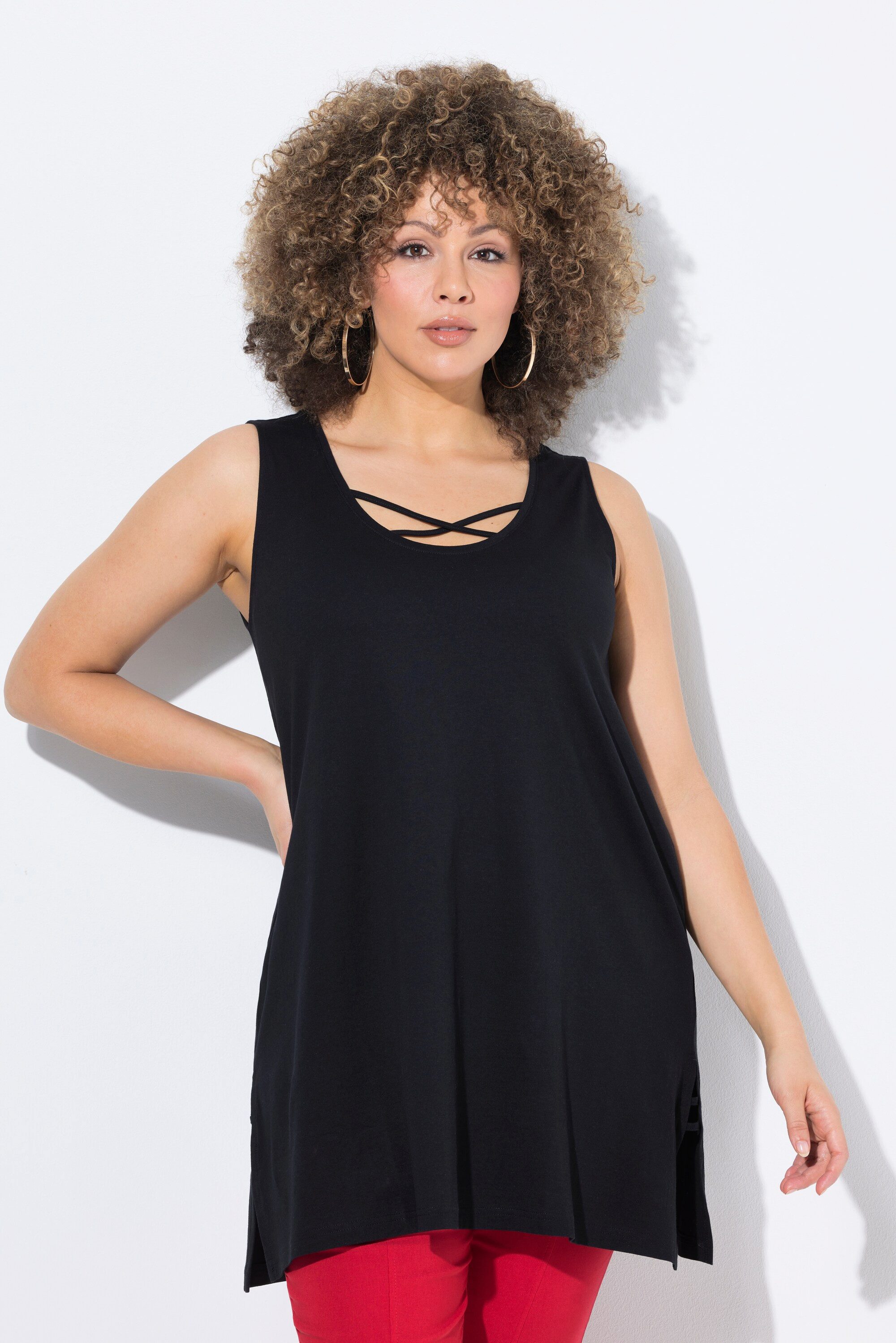 Ulla Popken Longtop Longtop Zierbänder A-Linie Rundhals ärmellos günstig online kaufen