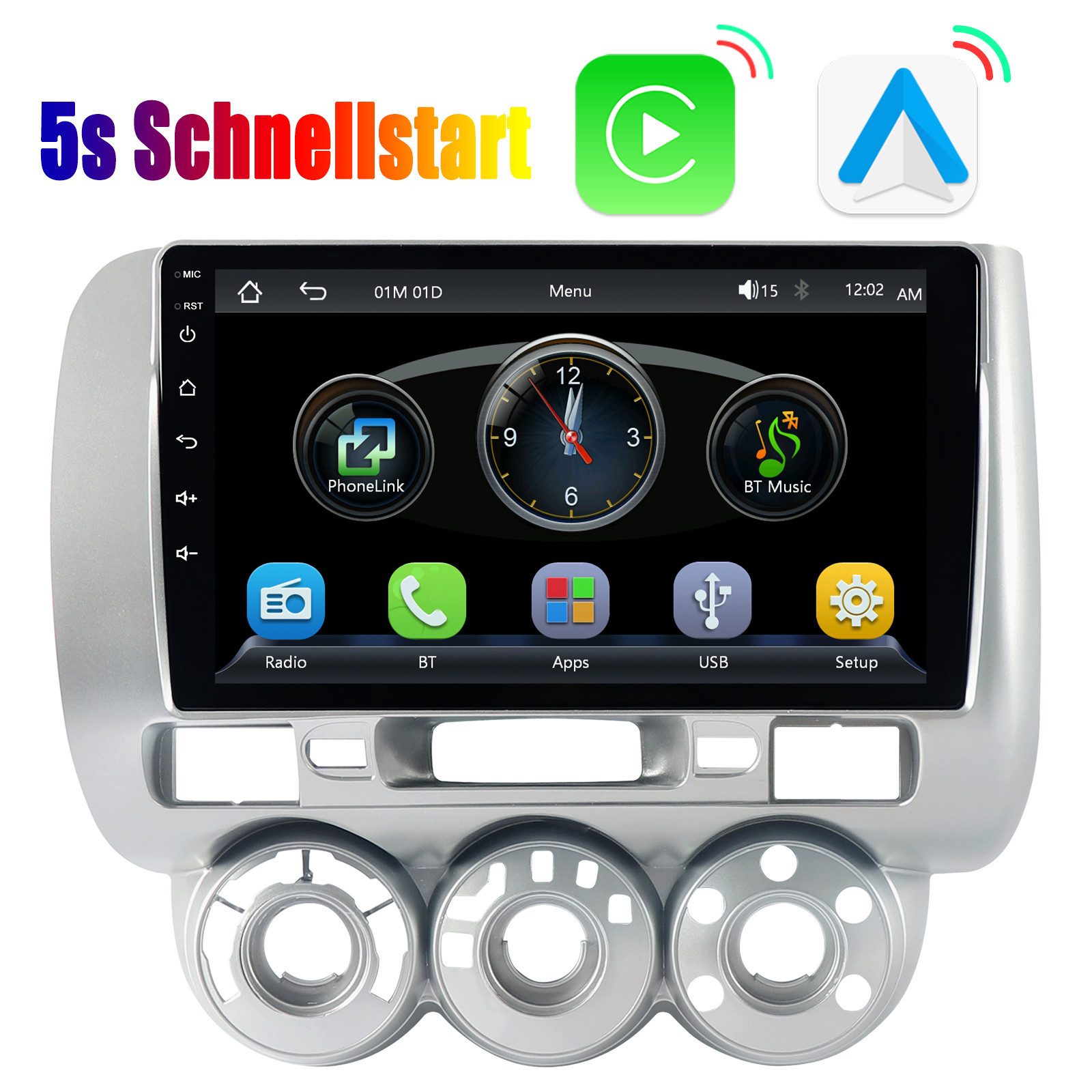 A-Sure Plug & Play Carplay Android Auto Radio für Honda Jazz Fit 2001-2008 Autoradio (Linux, USB, 1280*720)