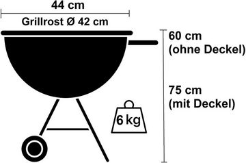 RESCH Holzkohlegrill 502595 Kugelgrill Holzkohle mit Deckel, Ø44cm, 4 Personen, 44x44x70cm, BBQ-Grill, Rundgrill, mobil, tragbar, Stand Grill, Inkl. Zubehör, Holzkohlegriller, grillen, Standgrill Outdoor Balkongrill Holzkohlegrill Campinggrill