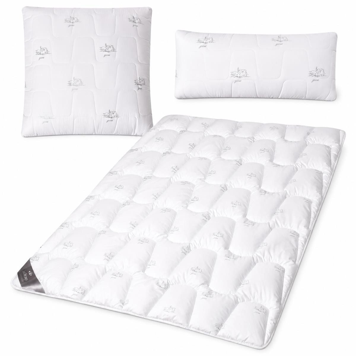 SEI Design Microfaserbettdecke Bettset SWAN winter 135x200 Kissen 80x80 40x80 Mikrofaser vegan, Füllung: daunenähnliches Gefühl, Bett-Set 3-Tlg.: Bettdecke 135x200 + Kopfkissen 40x80 + Kissen 80x80
