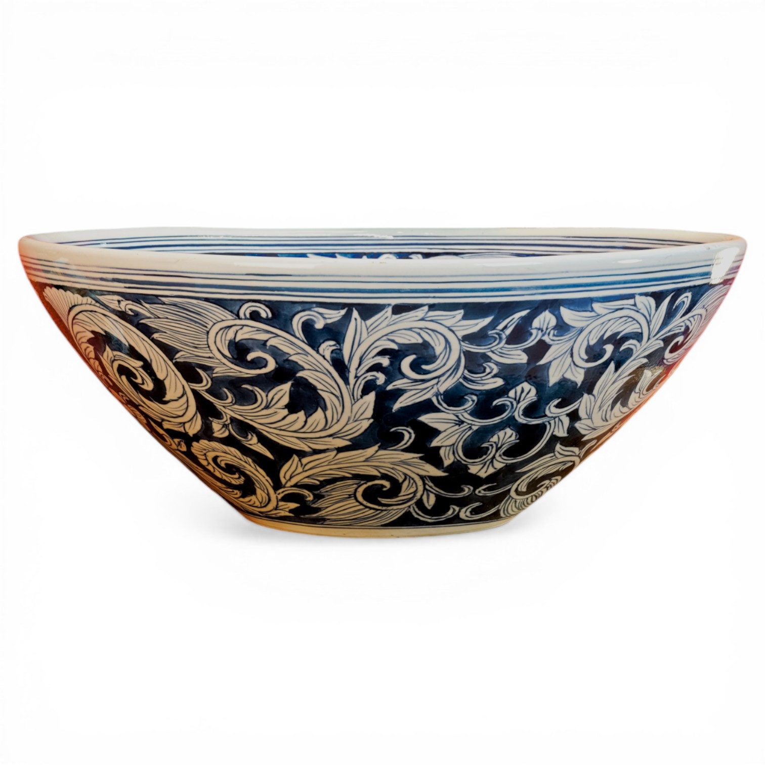 Kinaree Aufsatzwaschbecken Keramik Waschbecken handbemalt Blumenranken rund 41,5 cm SUKHUMVIT V, aus Thailand