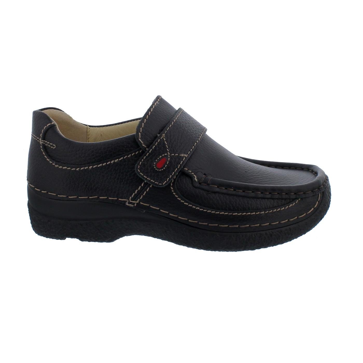 Wolky Roll Strap Halbschuh, Printed leather, Black, Klettverschl., 06 Klettschuh