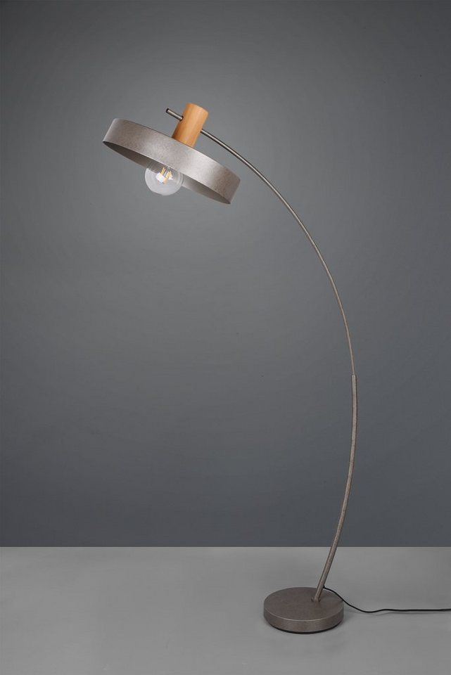 TRIO Leuchten Stehlampe GAYA, ohne Leuchtmittel, Vintage, mit Holz-Deko und  Nickel antik Oberfläche