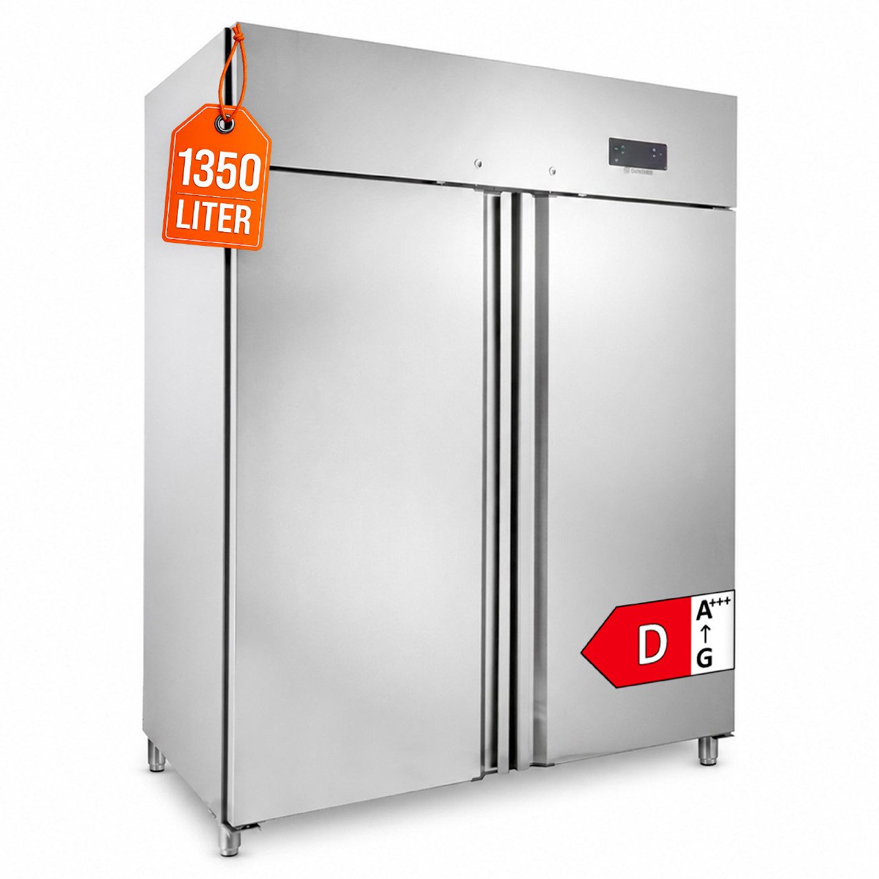 GastroHero Gefrierschrank Tiefkühlschrank 1350 L Edelstahl mit 2 Türen GN 2/1 Gastro Imbiss GNH1410BTM, 201 cm hoch, 148 cm breit, Digitale Temperaturkontrolle, langlebiger Kompressor, LED-Beleuchtung