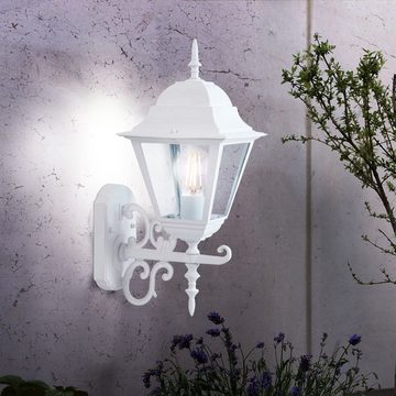 etc-shop Außen-Wandleuchte, Leuchtmittel nicht inklusive, 4er Set Laternen Haus Wand Beleuchtungen weiß Glas Antik Stil