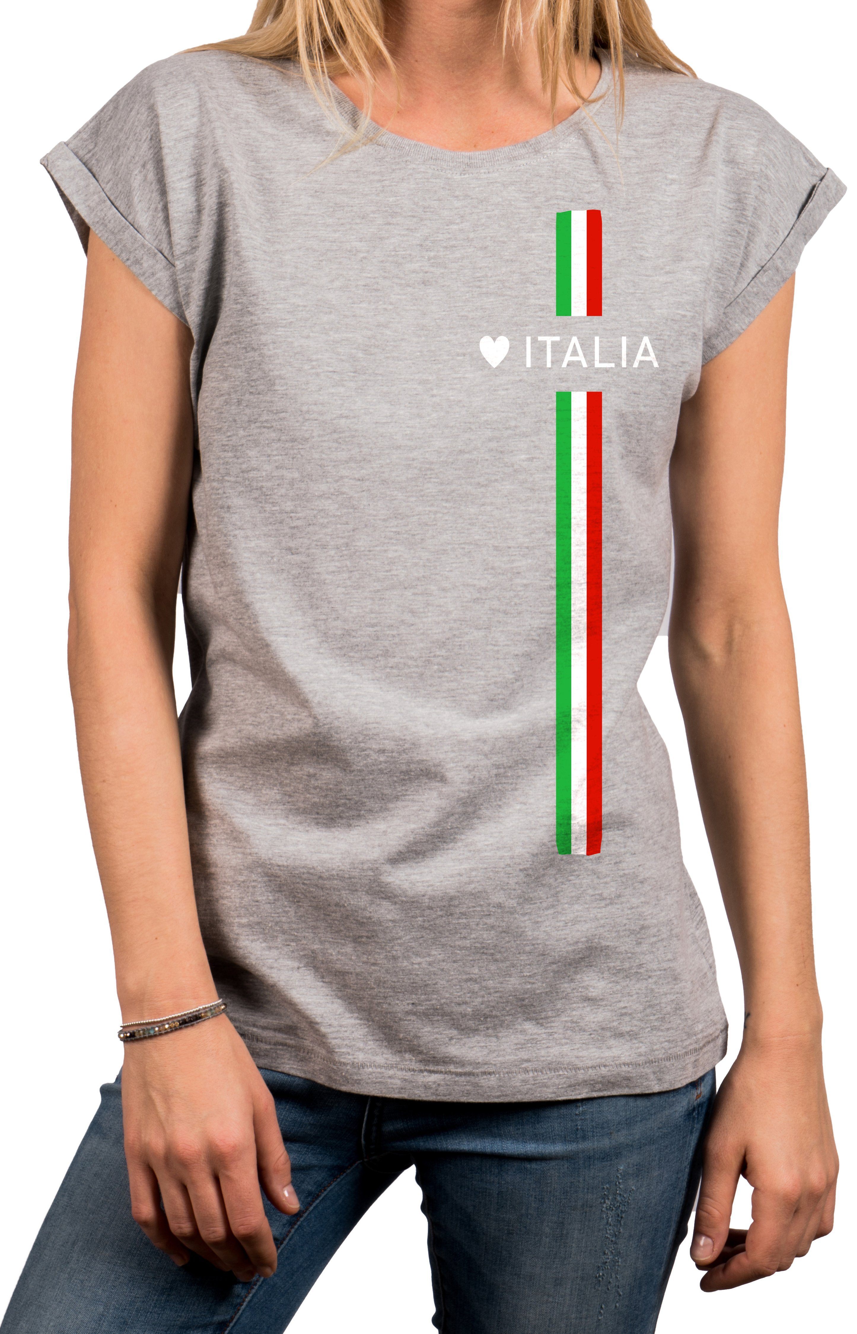 MAKAYA Print-Shirt Damen Italienische Mode Italia Top Italien Trikot Herz Italiano Style Kurzarmshirt, mit Druck Hellgrau