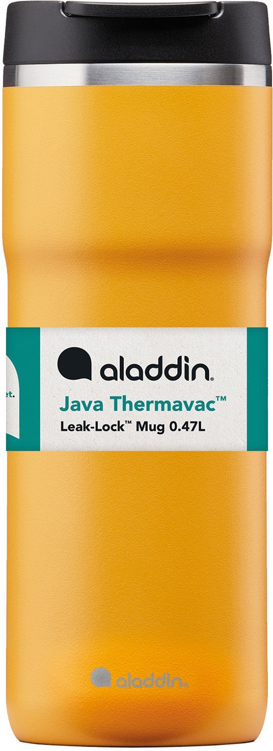 aladdin Coffee-to-go-Becher Kunststoff, Java, 470 2,5 & Stunden Stunden ml Barista Edelstahl, gelb heiß kalt, auslaufsicher, 4,5