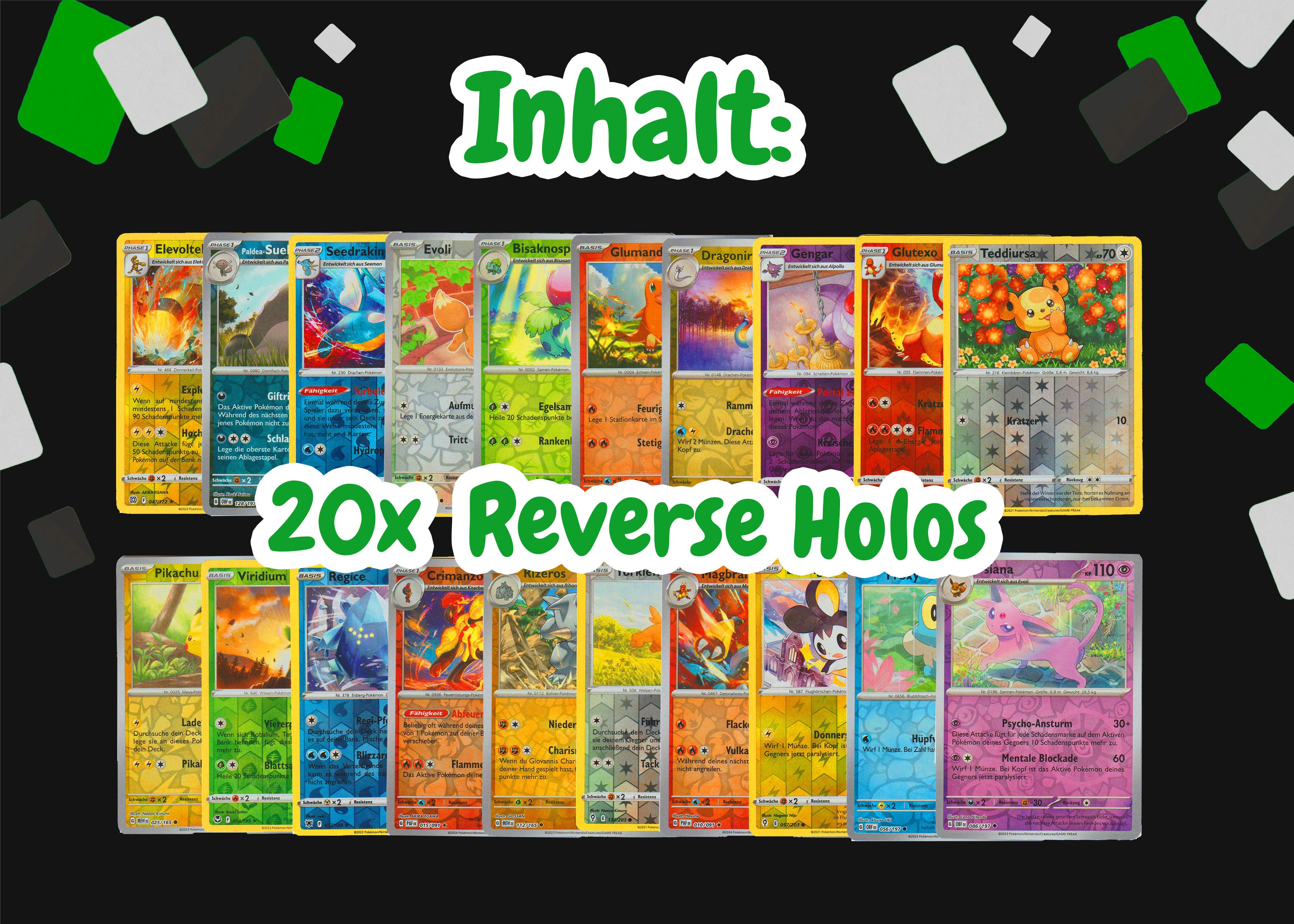 Varietyz Sammelkarte 20 Reverse Holos Glitzer Selten - 20 Pokemon Karten Deutsch Original