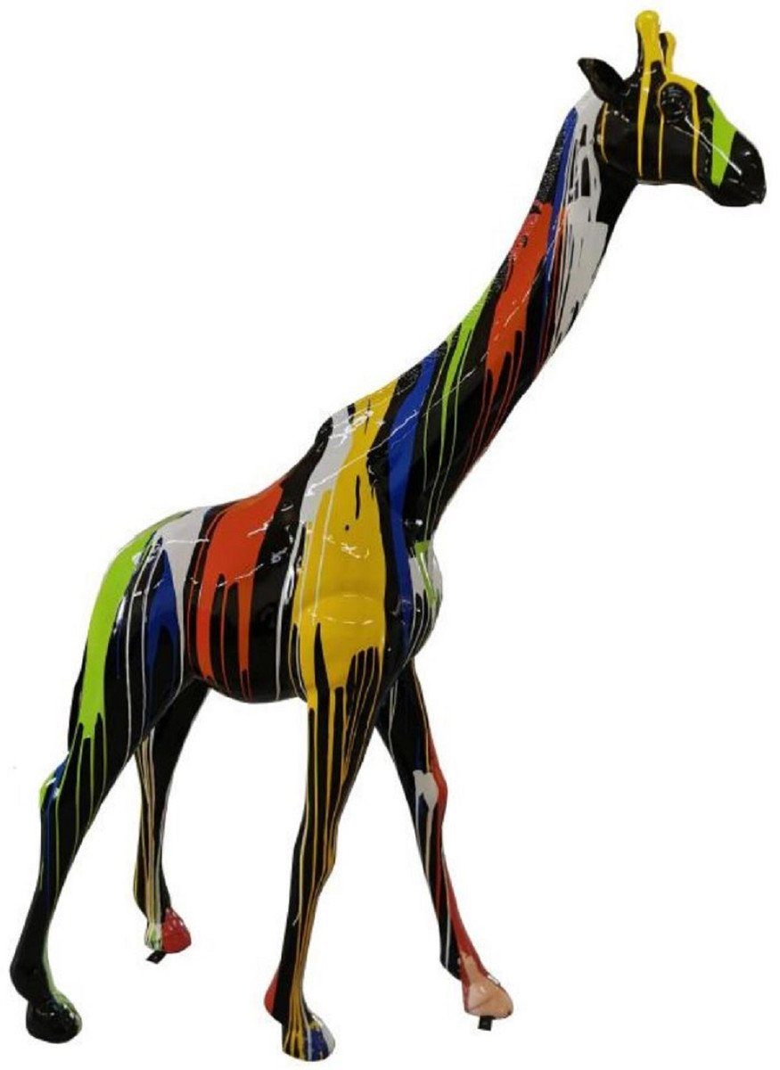 Casa Padrino Skulptur Luxus Deko Skulptur Giraffe Schwarz / Mehrfarbig H. 240 cm - Riesige Gartenskulptur - Lebensgroße Skulptur - XXL Deko Skulptur - XXL Deko Figur - XXL Tierfigur - Deko Tierfigur