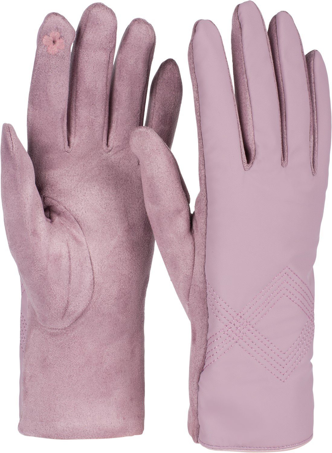 Mauve Zick-Zack Touchscreen Handschuhe styleBREAKER bestickt Fleecehandschuhe