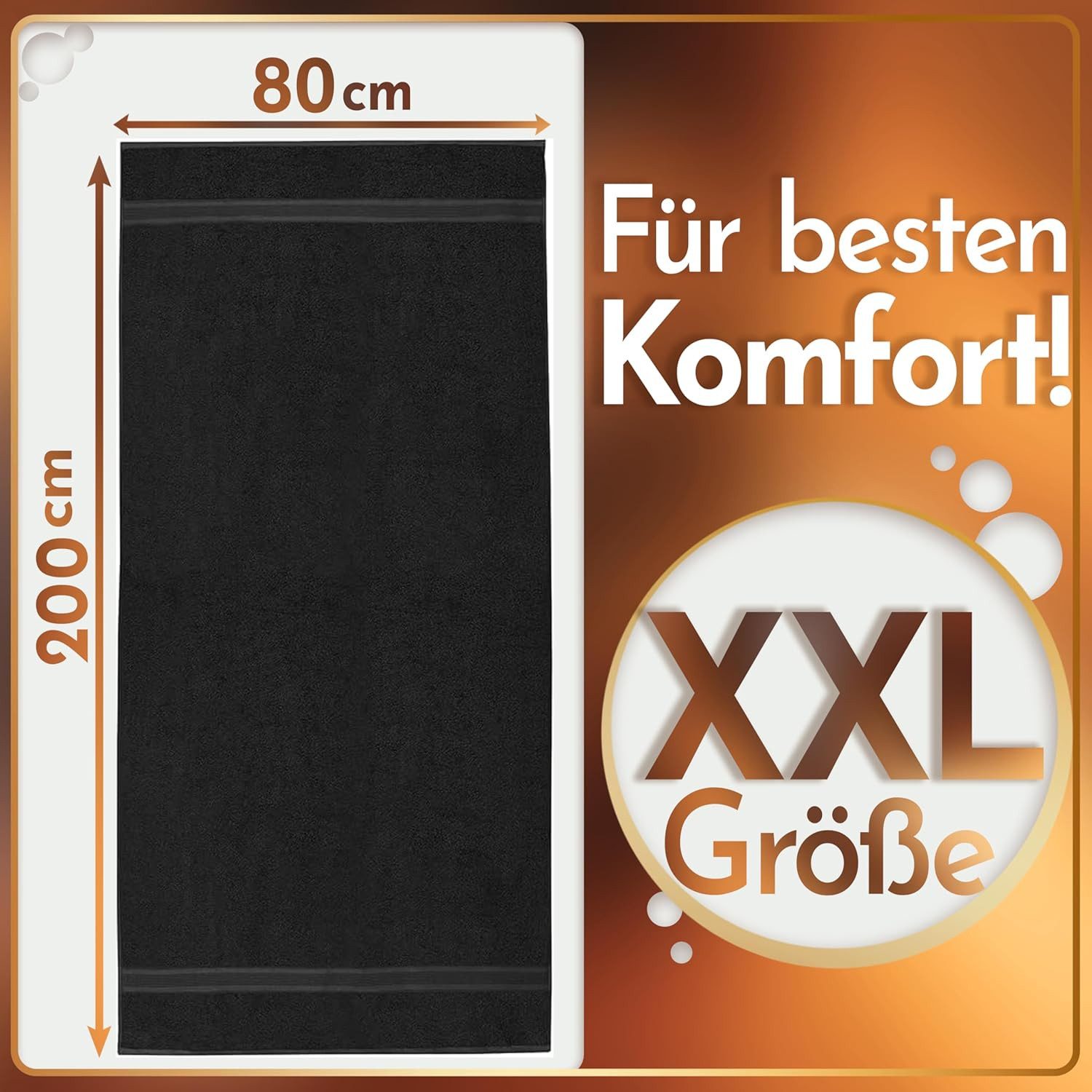 NatureMark Saunatuch Frottier Saunatücher 80x200cm, 100% Baumwolle (2-St), Premium Qualität SAUNATUCH Sauna-Handtuch, 80x200cm, Schwarz – Bild 3 von 5