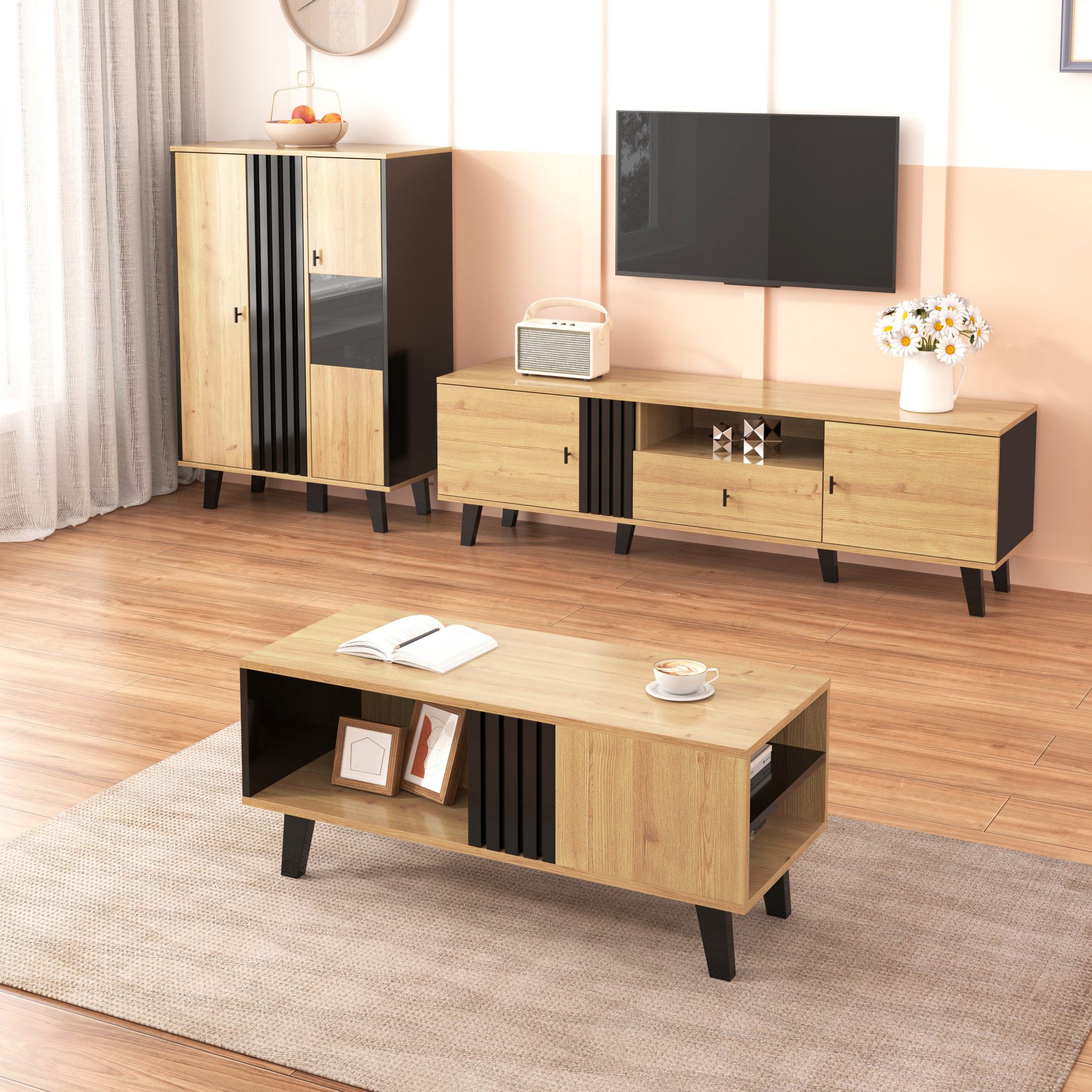 STILVORA Sideboard TV-Schrank TV-Möbel mit Schubladen, mit Aufbewahrungsfunktionen (1 St), mit Schubladen, Vielfältige Aufbewahrungsfunktionen