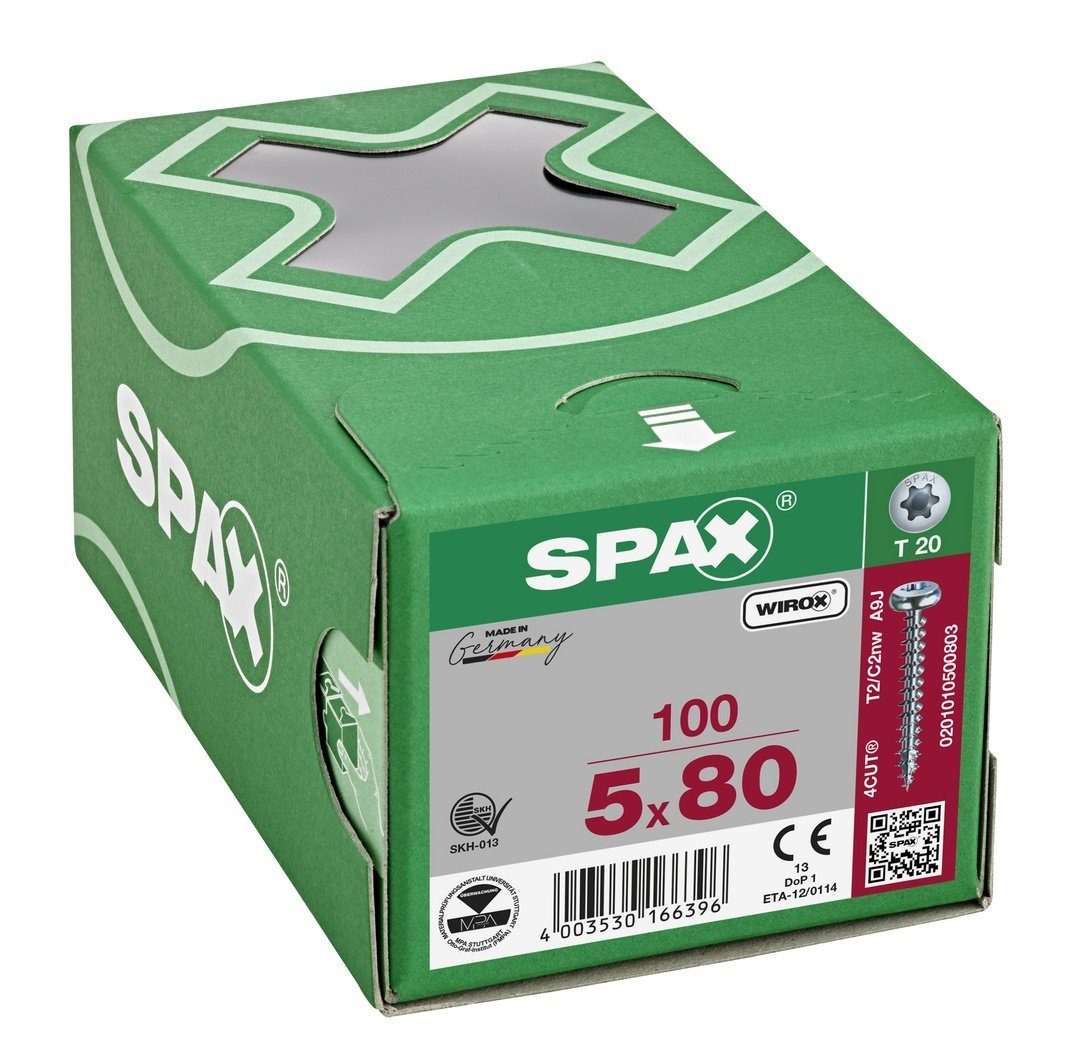 SPAX Spanplattenschraube Universalschraube, (Stahl 100 mm St), verzinkt, 5x80 weiß