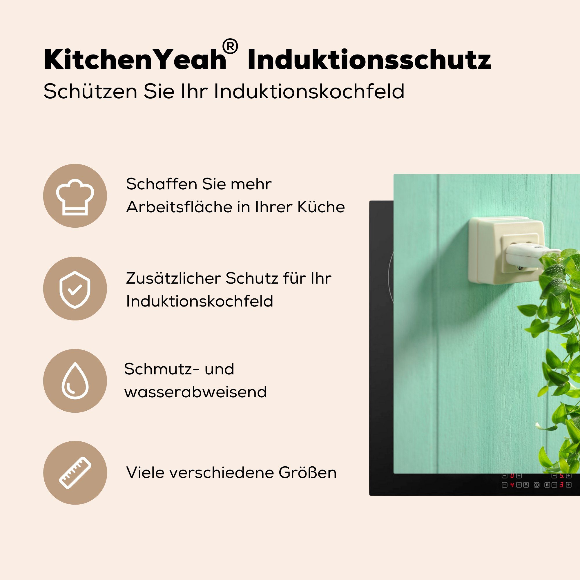 Vinyl, küche, 81x52 tlg), Pflanze Schutz (1 Sockel, Induktionskochfeld die Herdblende-/Abdeckplatte MuchoWow Ceranfeldabdeckung im cm, für