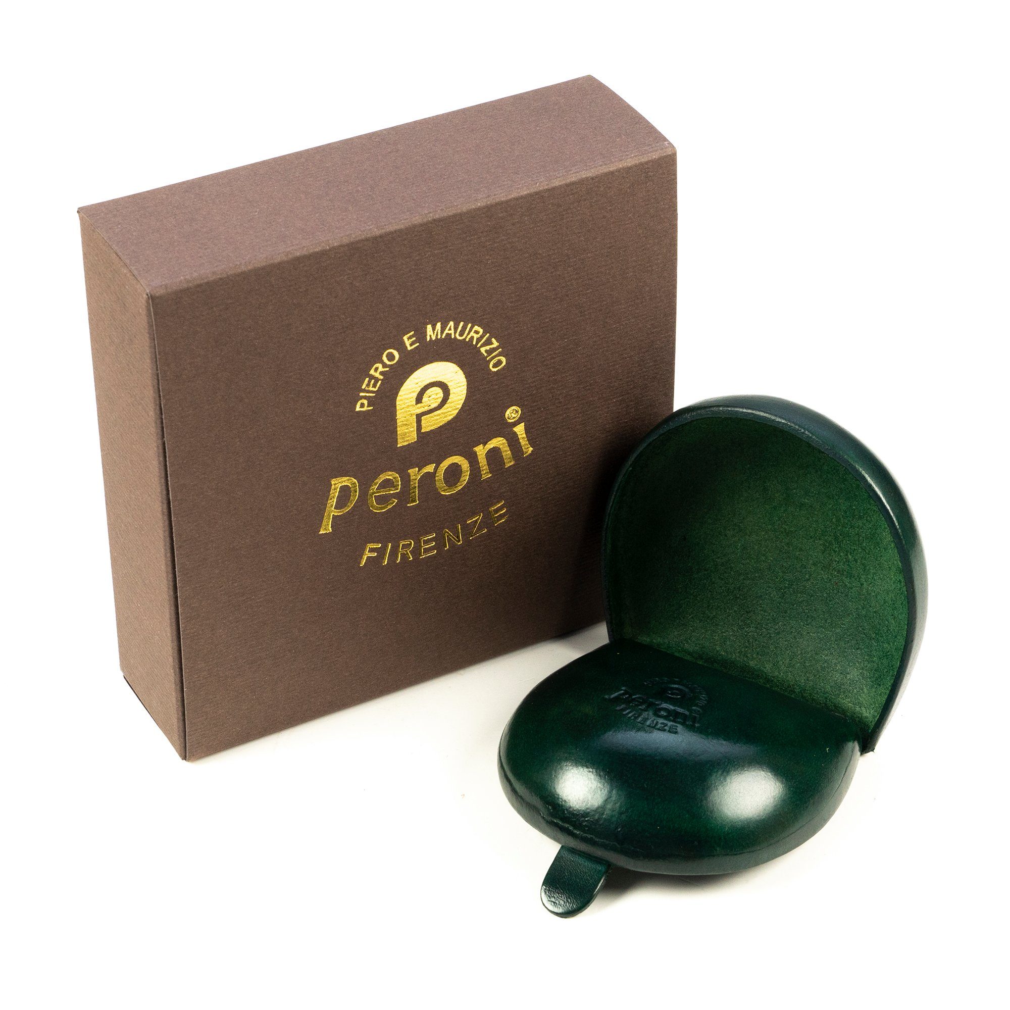 Handgefertigt Mini 100% cm Peroni Geldbörse in Italien, 7x7,5 Münzen, Firenze Coin Green Case Leder, für