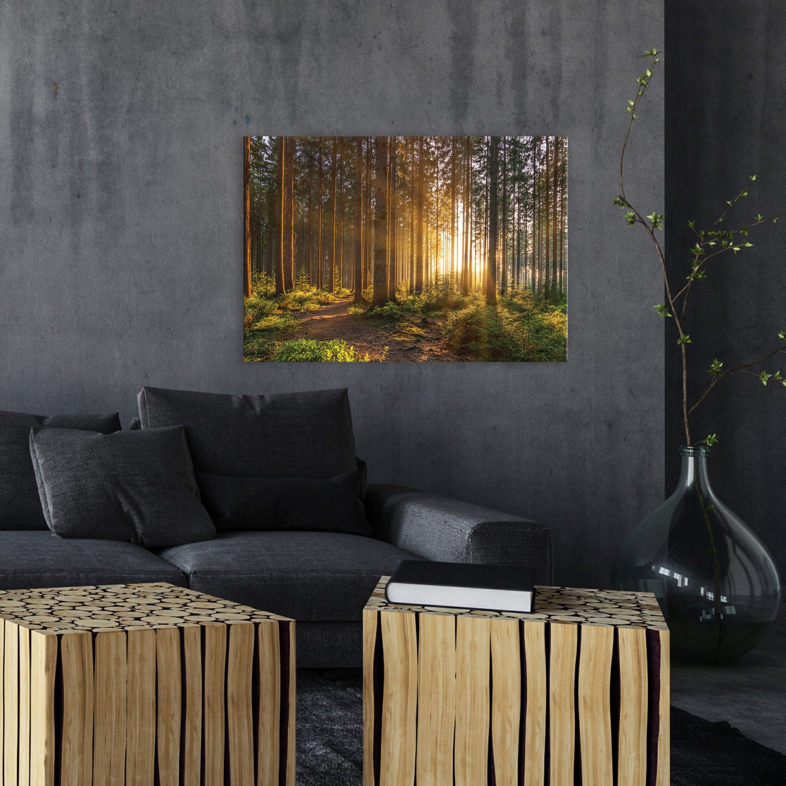 Wallarena Leinwandbild Wald Sonne Natur Grün Wandbild Groß Wandbilder Leinw günstig online kaufen