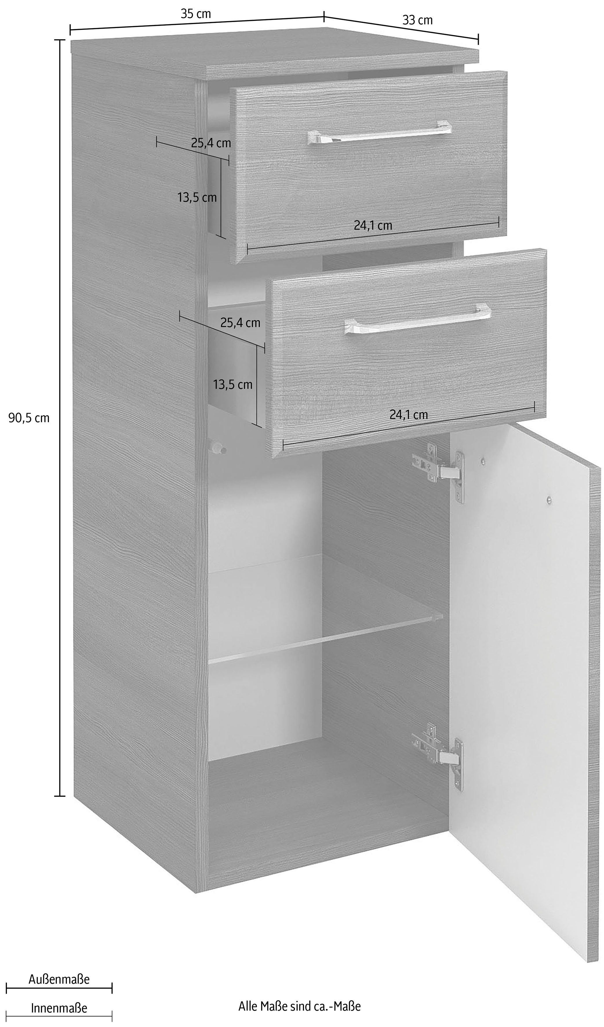 PELIPAL Unterschrank Quickset Breite 35 cm, quer Türdämpfer cm, | Graphit/Graphit Höhe Glaseinlegeboden, Struktur 90,5 Graphit