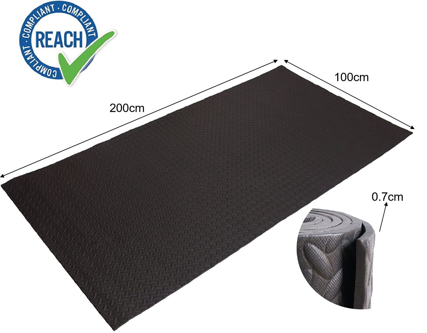 HD Fitness Bodenmatte Eva Unterlegmatte für Fitnessgeräte rutschfest mit Bändern (1-St), 200x100cm 7mm Dicke