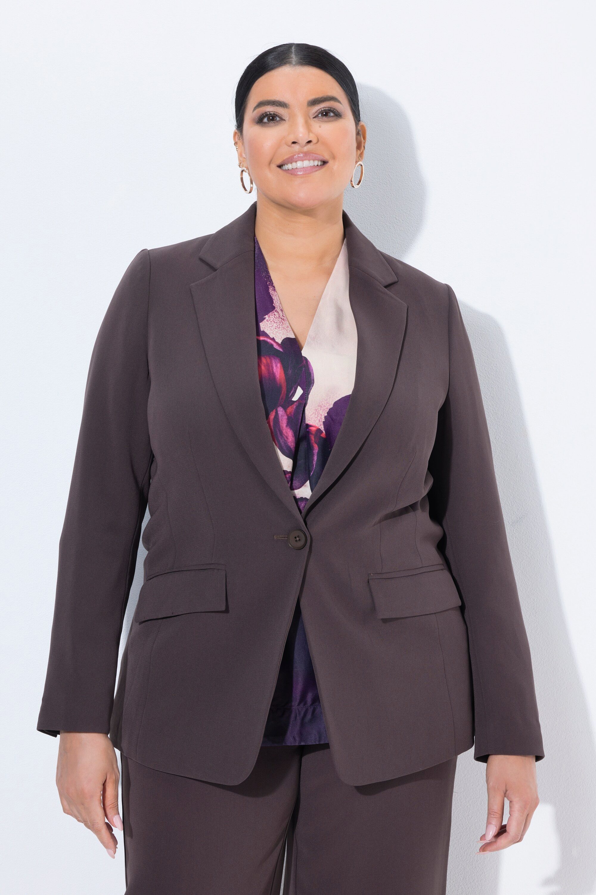 Ulla Popken Blusenblazer Blazer Reverskragen Klappentaschen Knopfverschluss