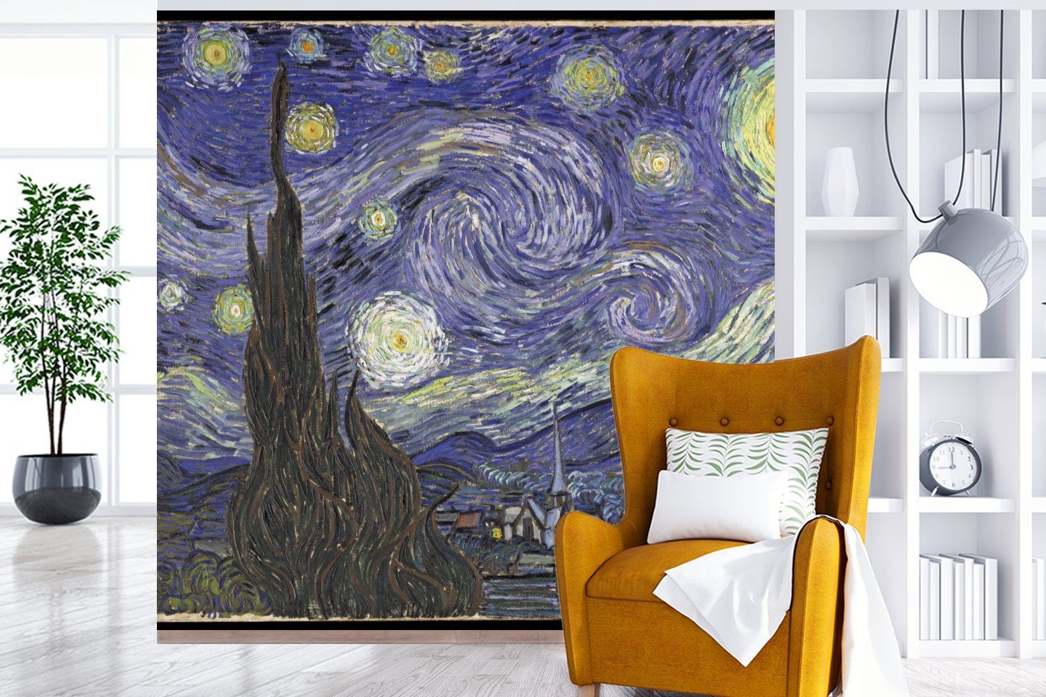 bedruckt, St), oder Vincent Vinyl MuchoWow Fototapete van Wohnzimmer für Wandtapete Gogh, Schlafzimmer, Sternennacht Tapete - (5 Matt,