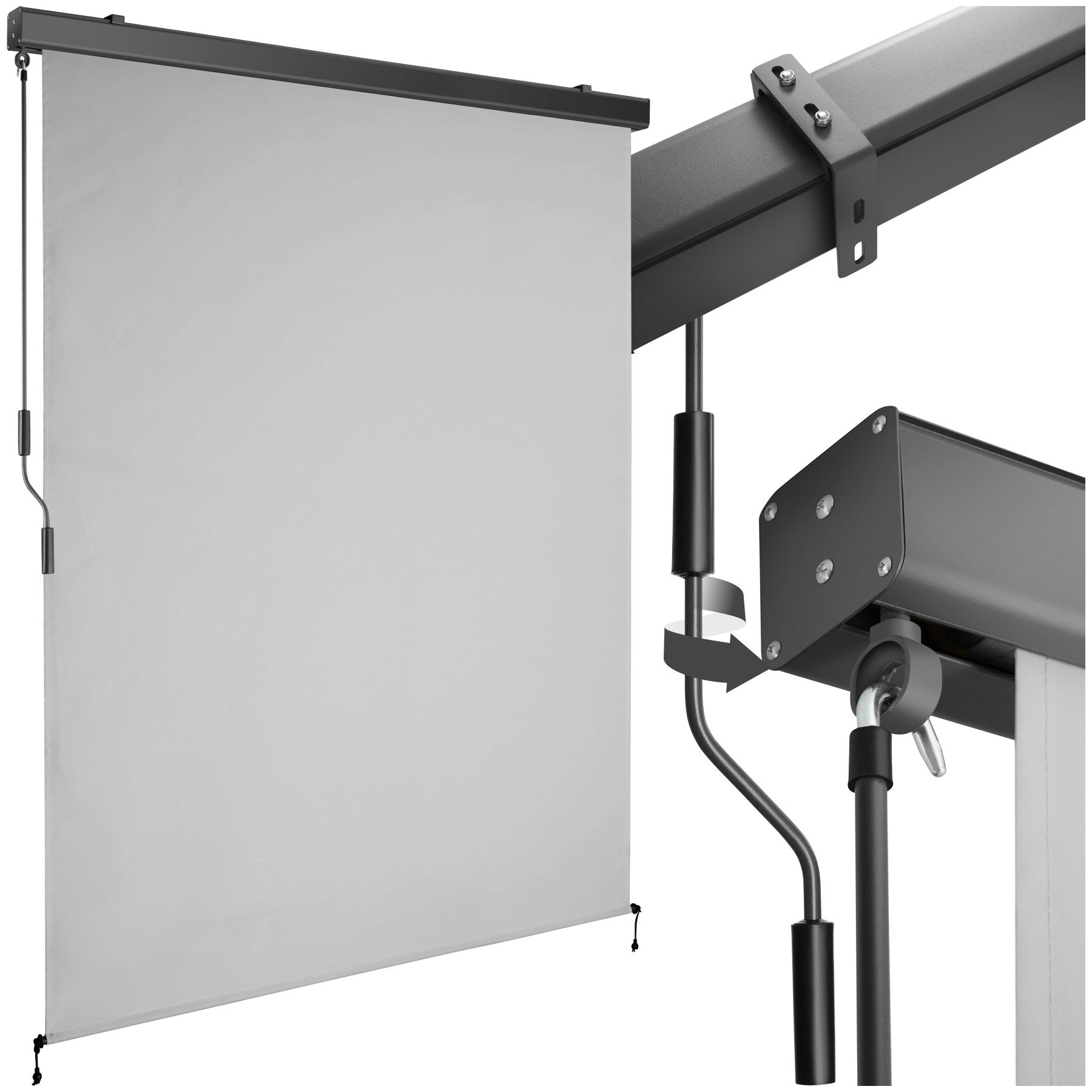 tectake Seitenarmmarkise Sichtschutz Garten mit Wandhalterung, UV-beständig und (Balkonmarkise Eloise, in hellgrau) pulverbeschichtetes Aluminiumgehäuse, leichtgängige Handkurbel