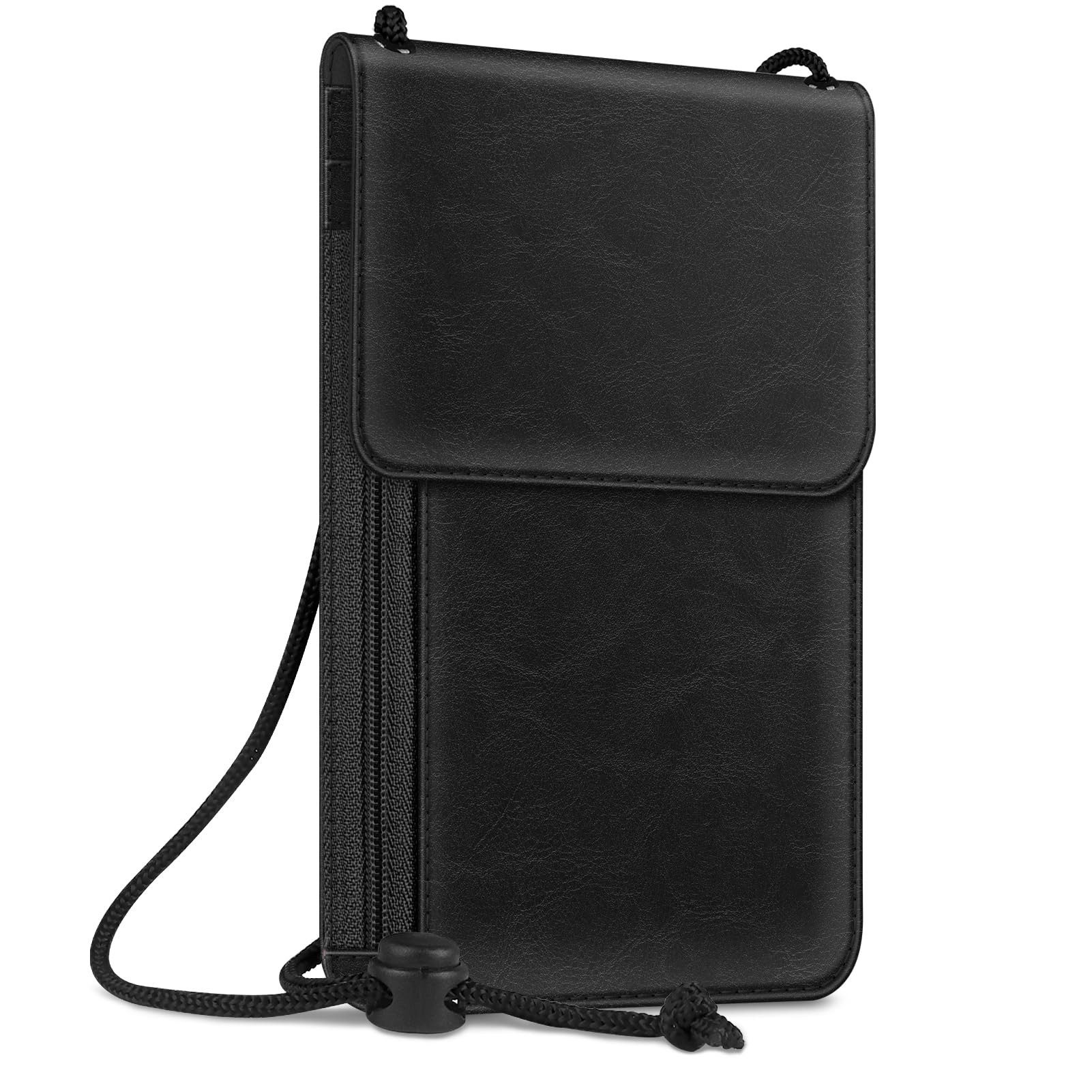 Fintie Sleeve Brustbeutel, Reisepass Tasche RFID-Blockierung Reisegeldbeutel, Umhängebeutel Premium Kunstleder Handytasche für Herren Damen Kinder