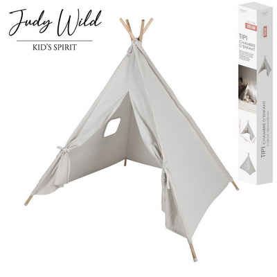 Judy Wild Tipi-Zelt Kinder Zelt Tipi Kinderzelt, (Gestell aus Eukalyptusholz, Stoff aus 60% Baumwolle, 40% Polyester, (LxBxH) 120 x 120 x 155 cm), mit kleinem Fenster, ab 24 Monate