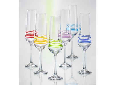 Crystalex Sektglas Wave, Kristallglas, handbemalt, mehrfarbig, Kristallglas, 200 ml, 6er Set