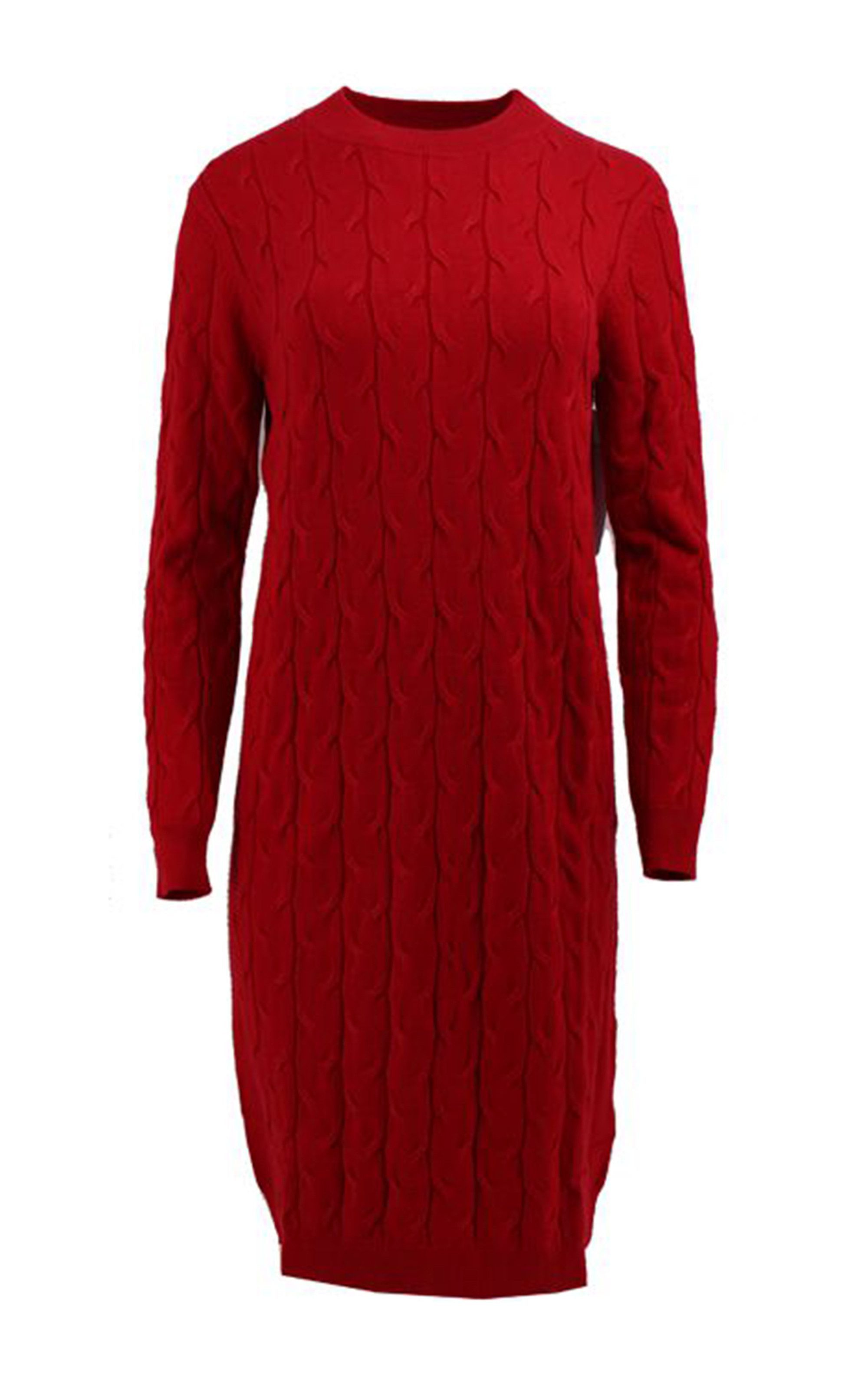 Strickkleid Knielang mit Zopfmuster