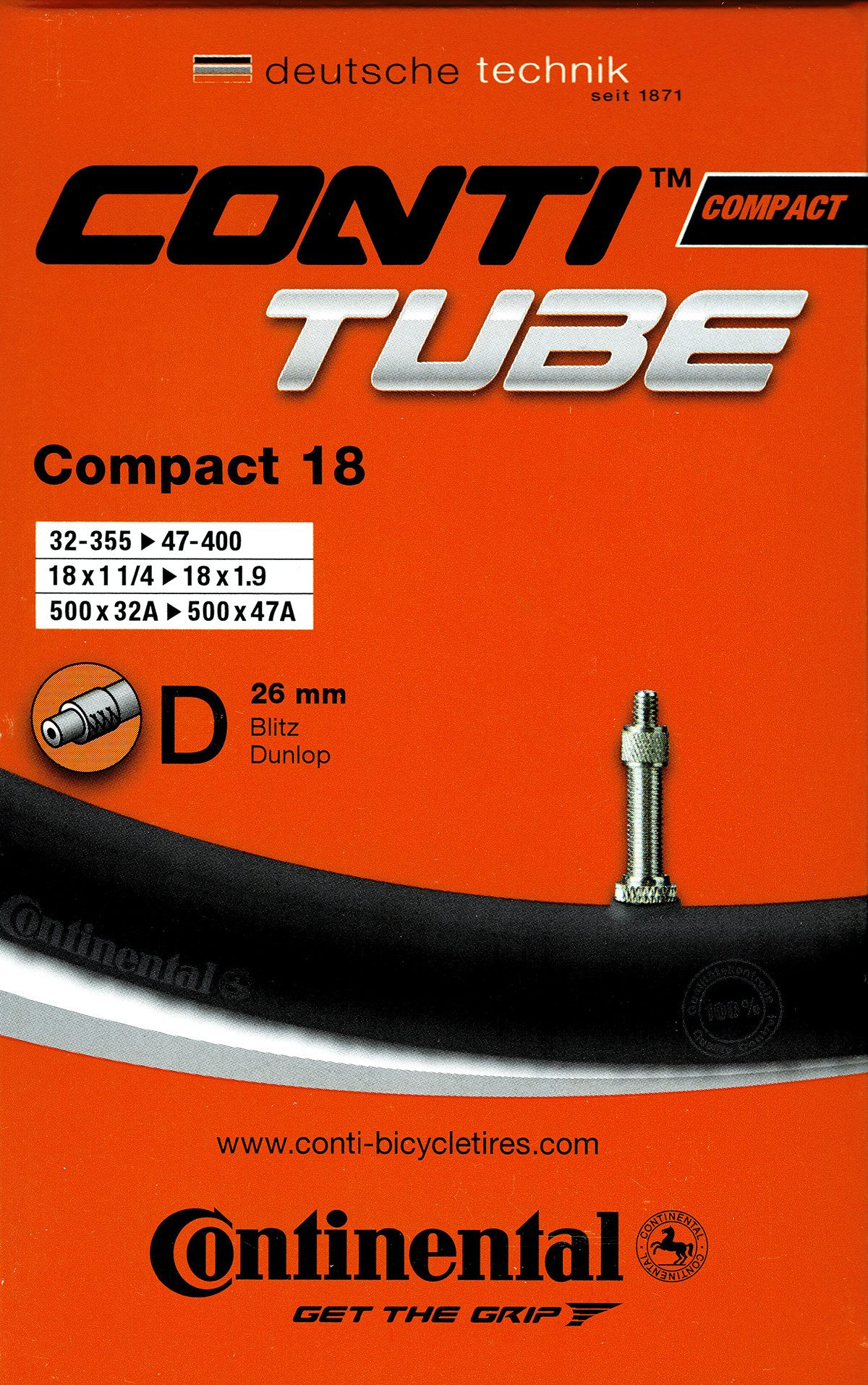 Fahrradschlauch Continental Compact 18 Schlauch 18 Zoll DV (32/47-355/400) DV 26mm