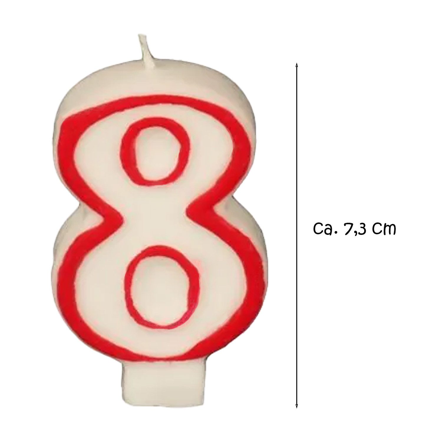 PAPSTAR Geburtstagskerze Zahlenkerze 8 Weiß Rot 73mm, Tortenkerze Ziffer Acht, 1 Stück (Stück, 1-tlg., Zahlenkerze), Geburtstagskerze Geburtstagstorte Tortendekoration Kuchendekoration