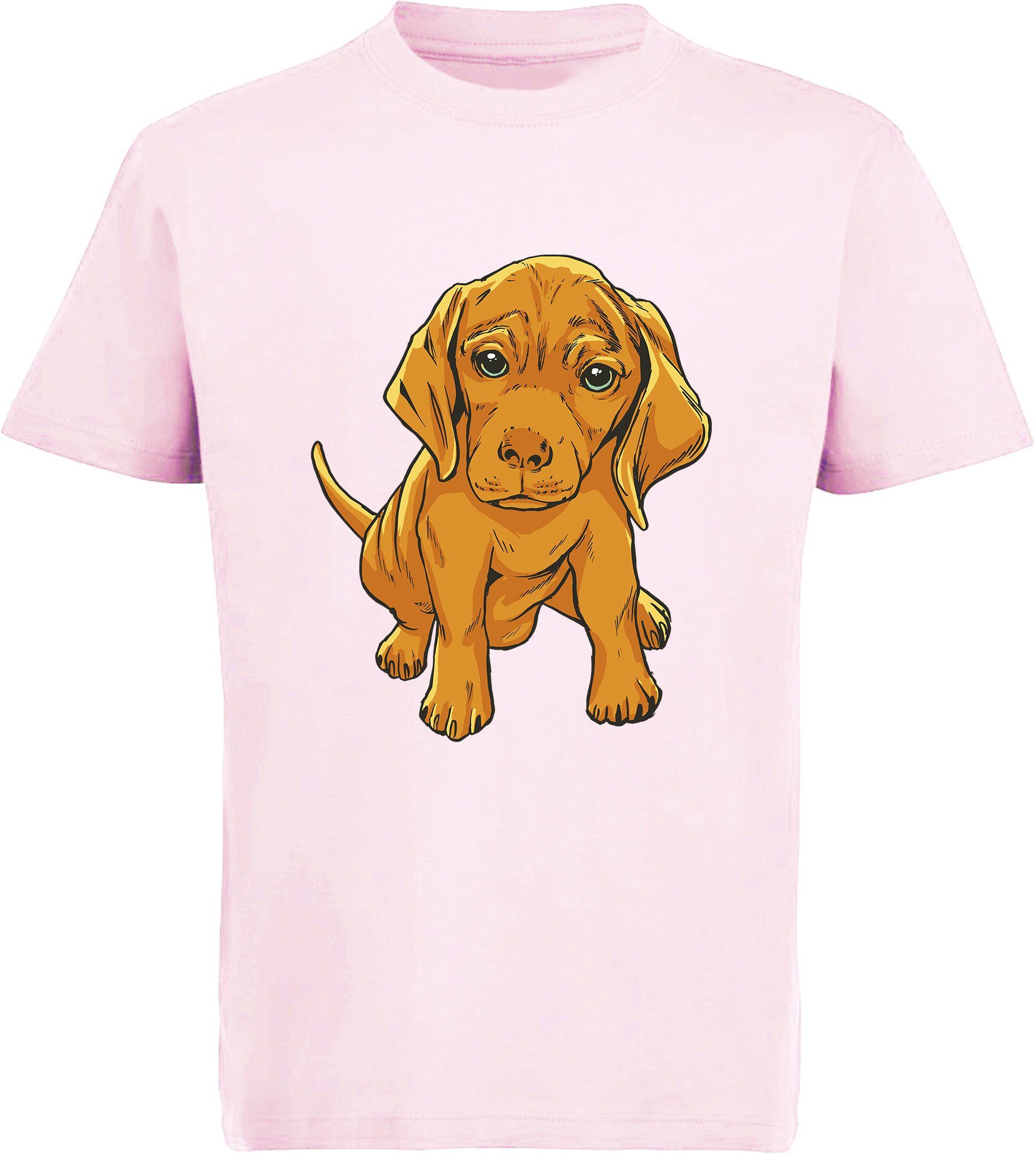 MyDesign24 Print-Shirt Kinder Hunde T-Shirt bedruckt - Süßer Welpe Baumwollshirt mit Aufdruck, i230 rosa