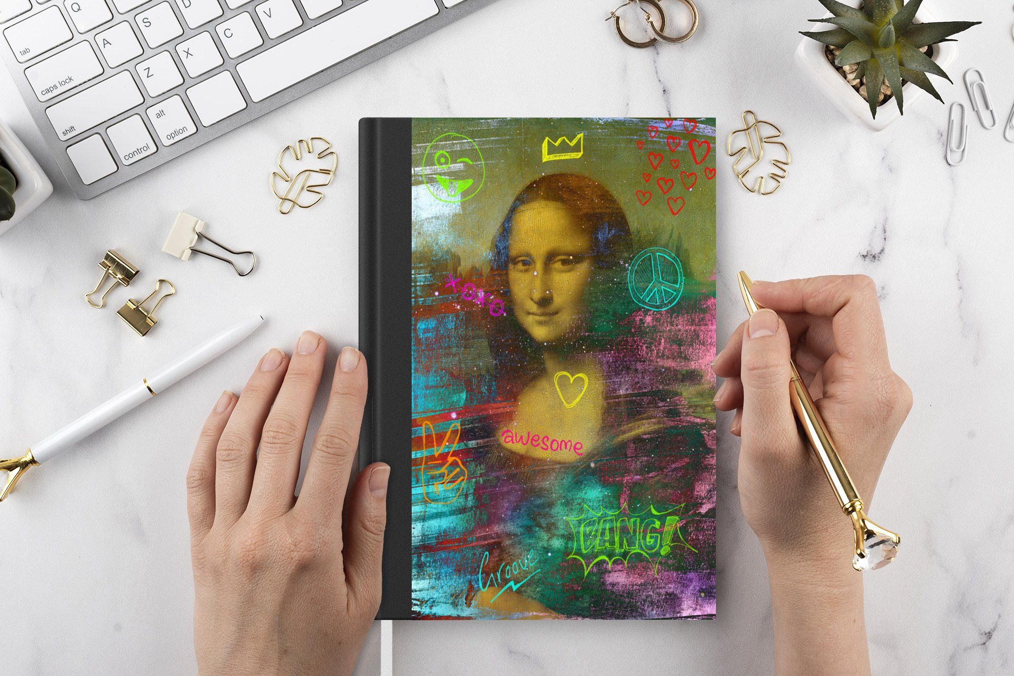 MuchoWow Notizbuch Mona Lisa - 98 Tagebuch, da Vinci Notizheft, Neon, Journal, Seiten, Haushaltsbuch A5, - Merkzettel, Leonardo