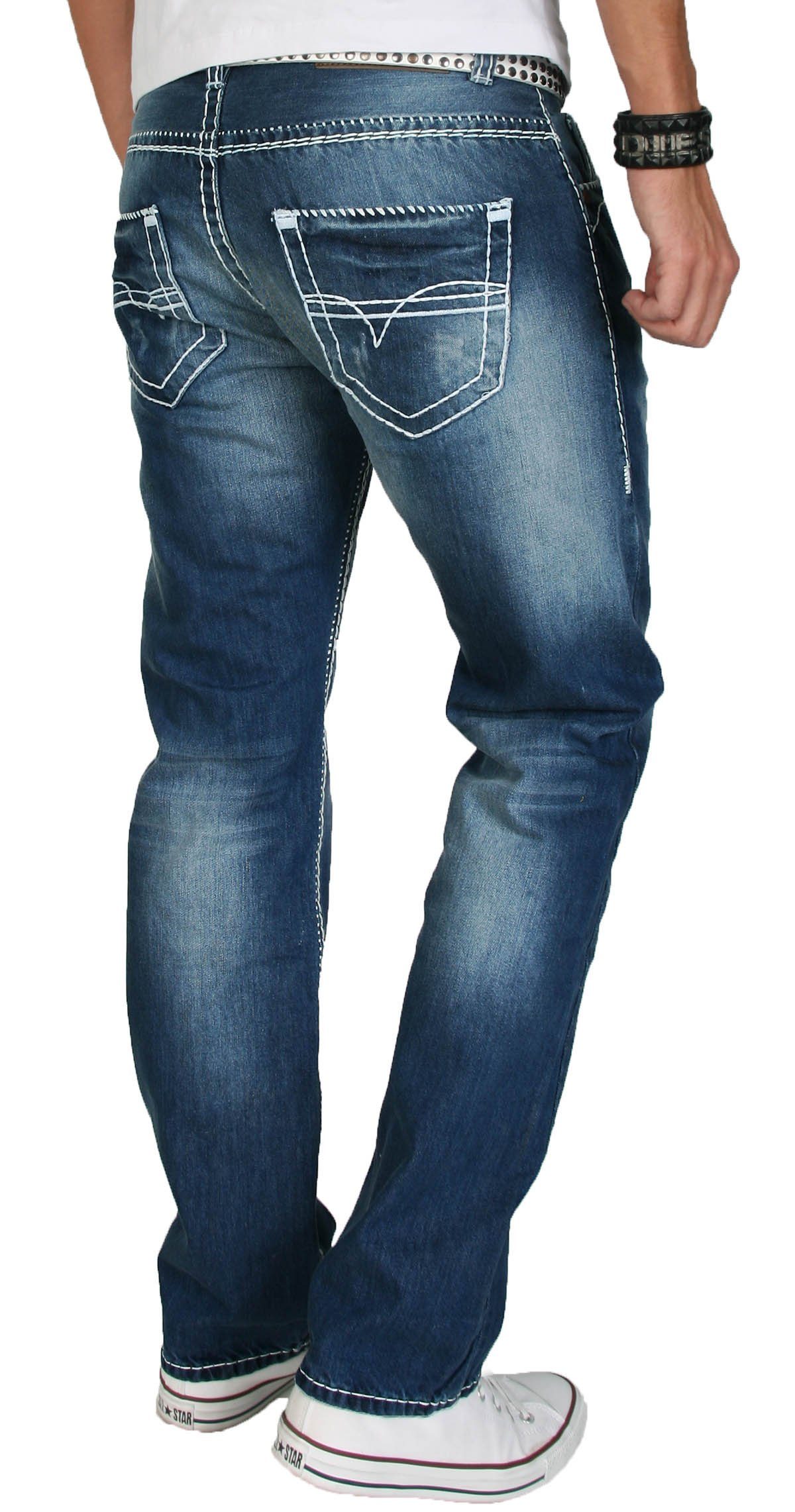 Alessandro Salvarini Straight-Jeans Herren Shining Blue – Designer Denim Moderne Jeans mit Waschung und geradem Beinverlauf