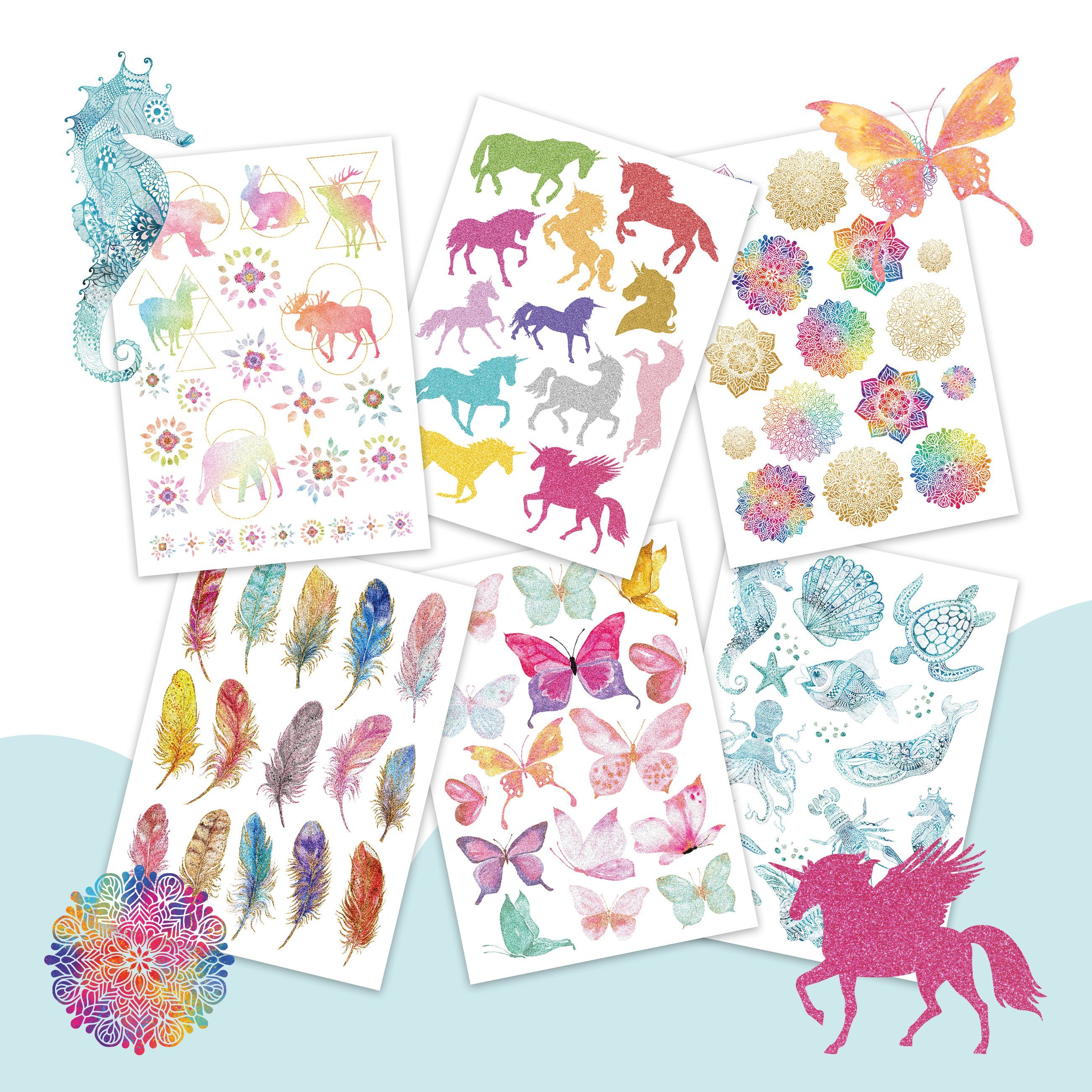 PAPIERDRACHEN Kindertattoo 100 Metallic-Tattoos zum Aufkleben - Hautfreundliche Kindertattoos
